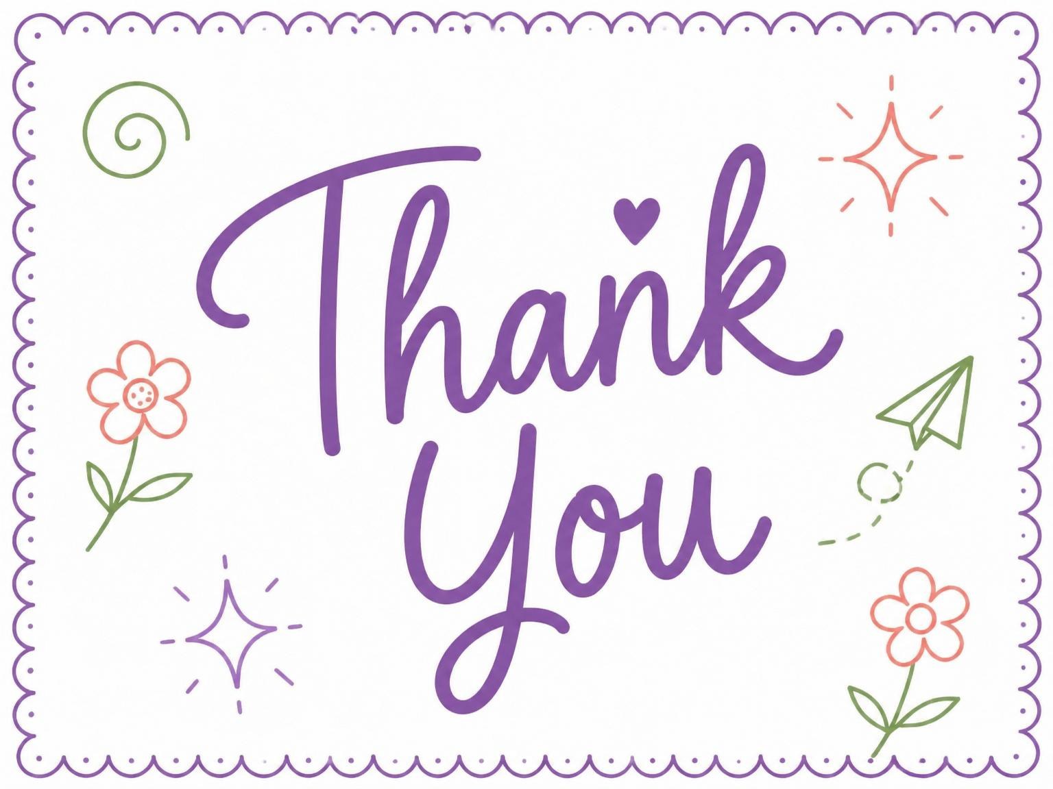 The matching thank-you card for the Doodle Motif Scalloped Edge 14th Birthday invitation