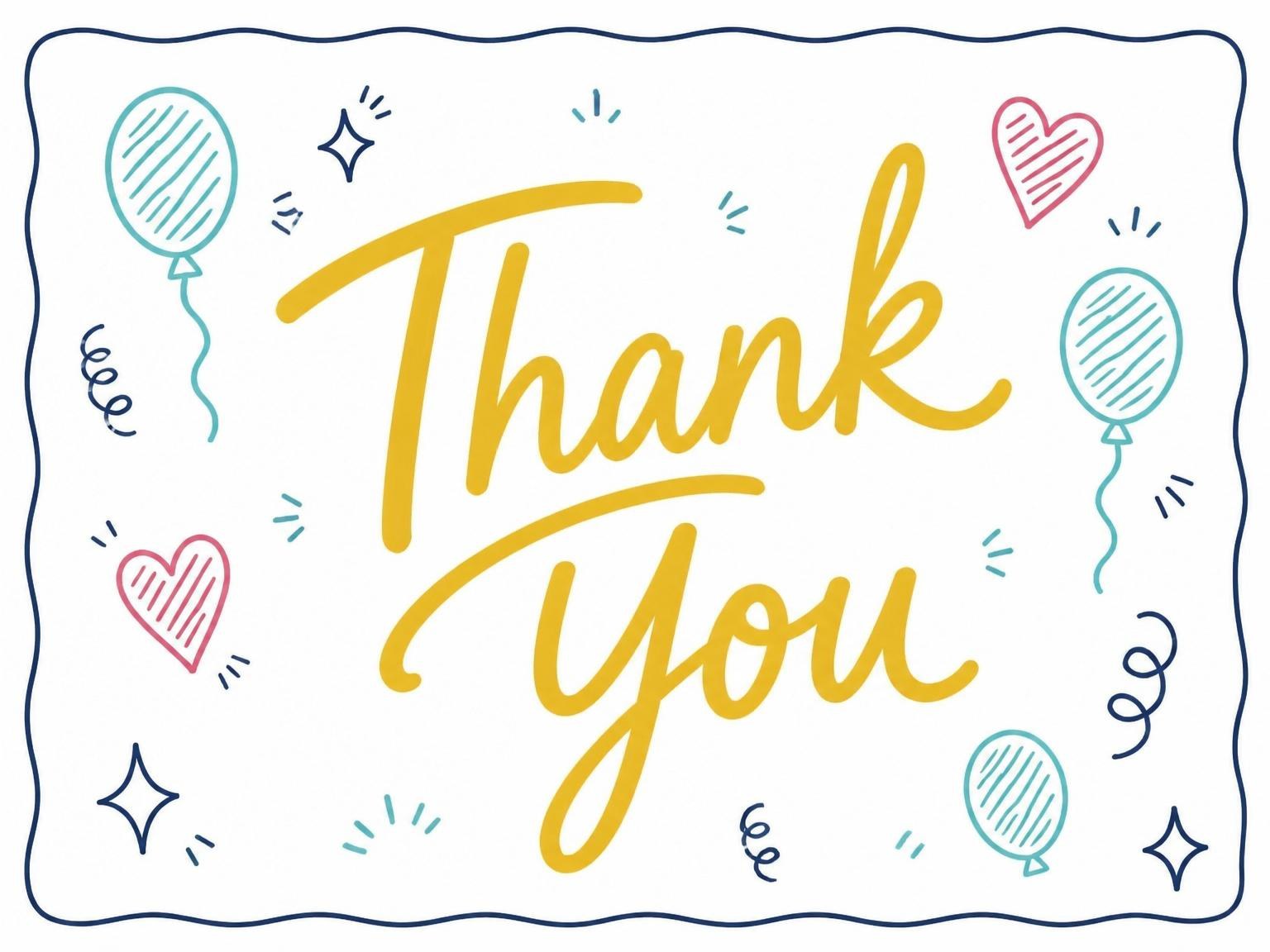 The matching thank-you card for the Doodle Motif Multicolor 4th Birthday Invitation invitation