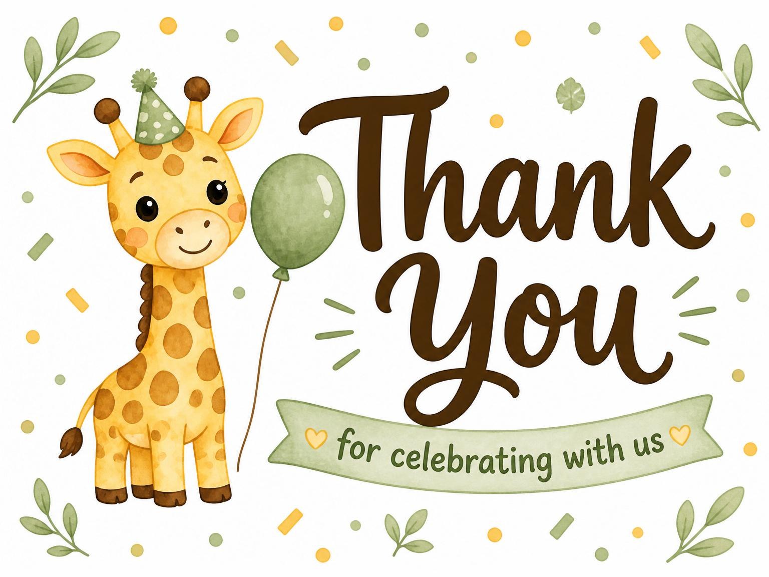 The matching thank-you card for the Safari Giraffe 3rd Birthday invitation