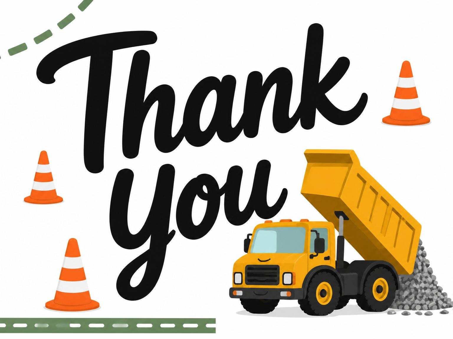 The matching thank-you card for the Cartoon Construction Truck 2nd Birthday invitation