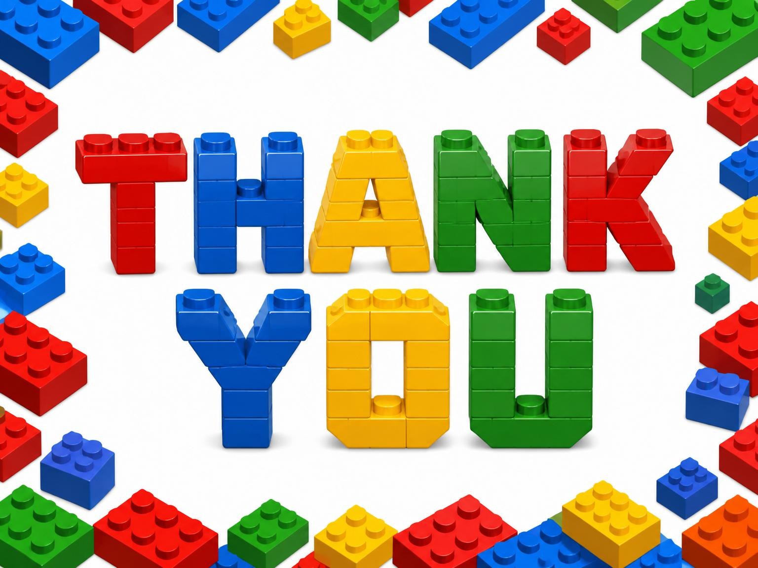 The matching thank-you card for the Primary Color Building Block 6th Birthday invitation