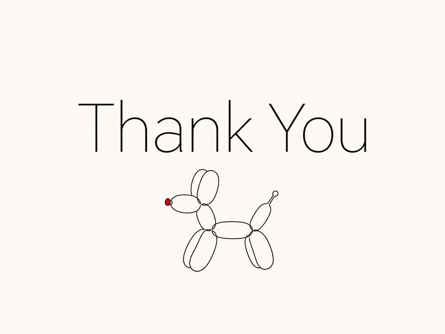The matching thank-you card for the Minimalist Line Art Balloon Dog Birthday invitation