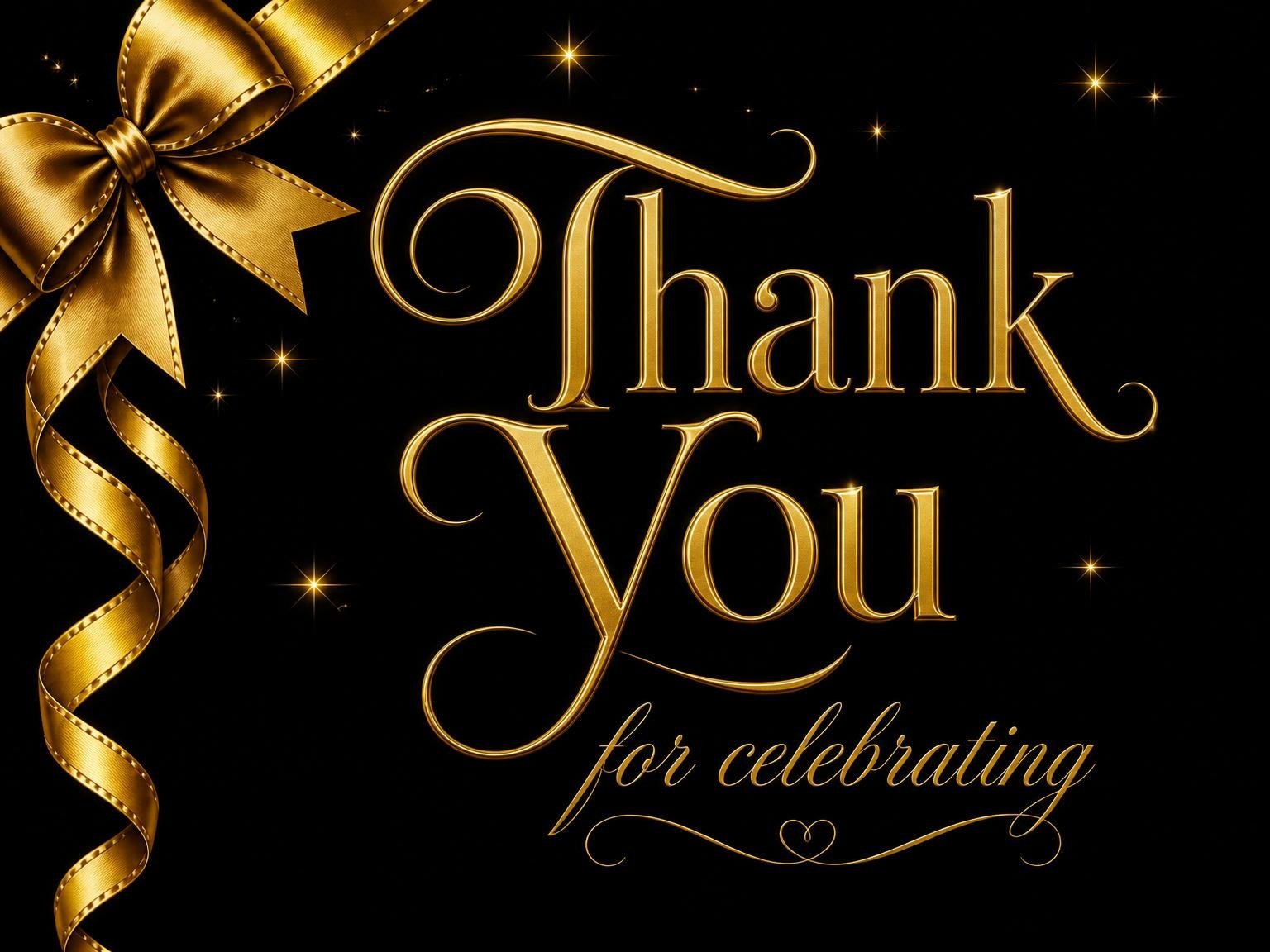 The matching thank-you card for the Gold Bow 75th Birthday Invitation invitation