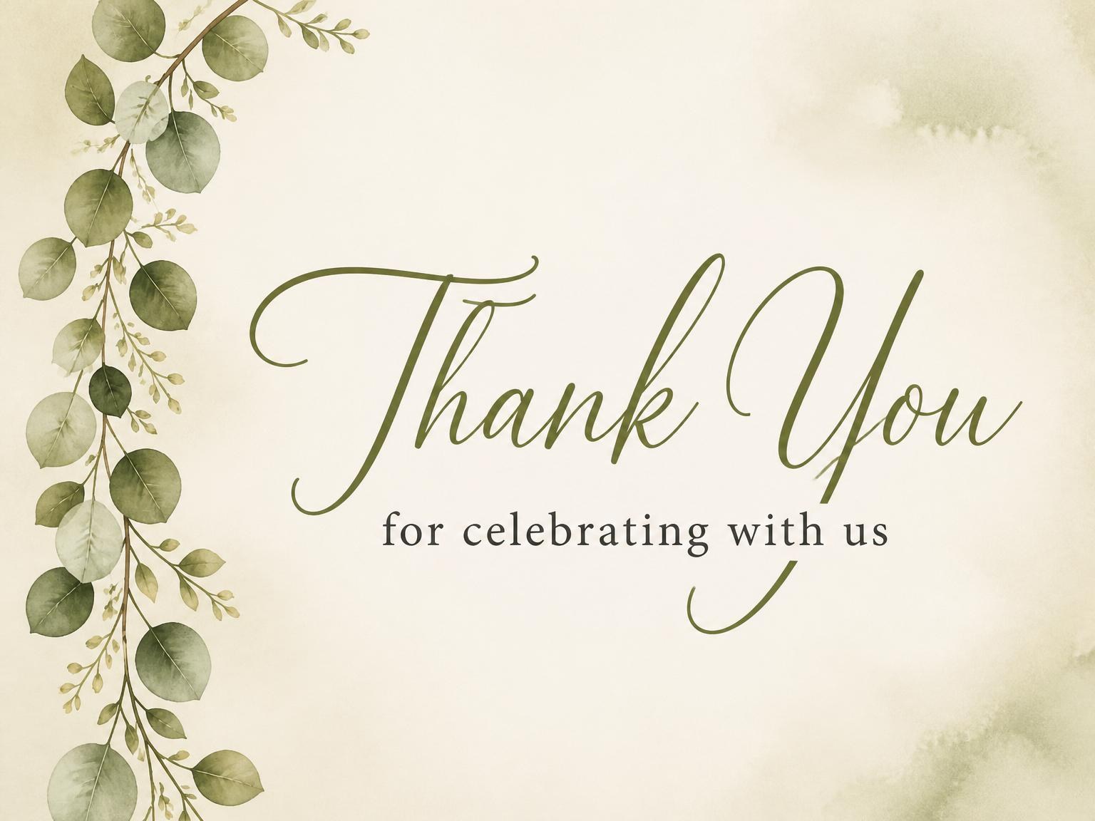 The matching thank-you card for the Watercolor Eucalyptus Bridal Shower Invitation invitation