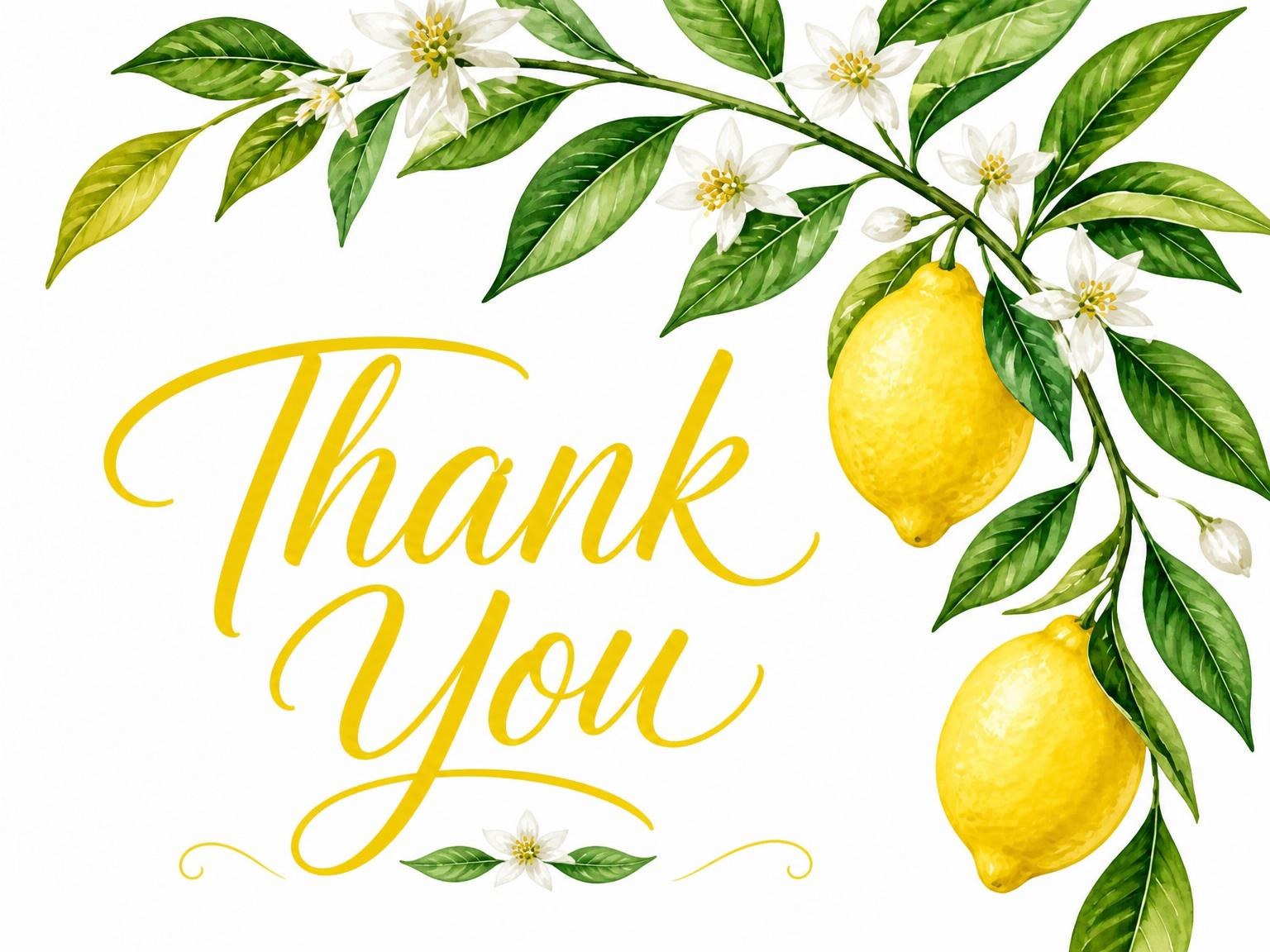 The matching thank-you card for the Watercolor Lemon Branch Bridal Shower invitation