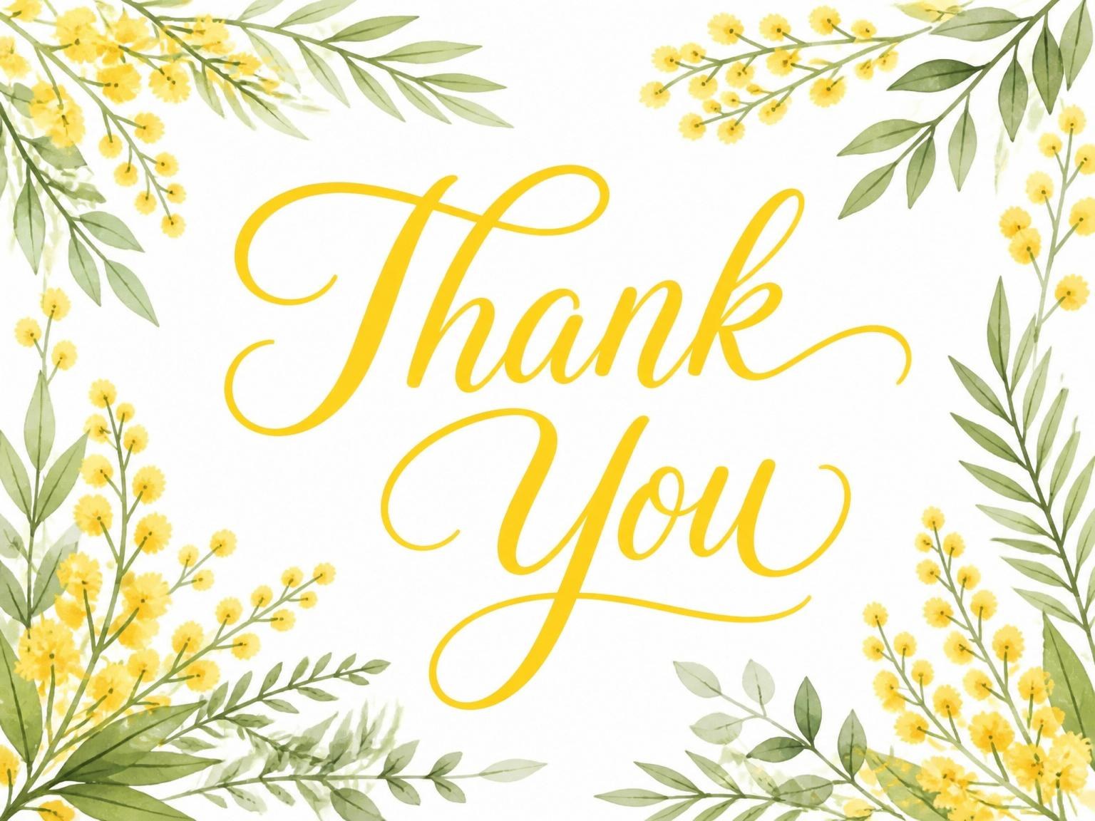 The matching thank-you card for the Watercolor Mimosa Floral Bridal Shower invitation