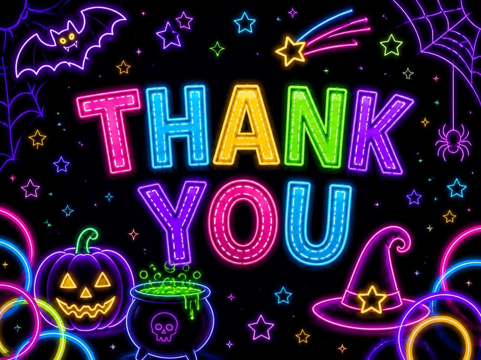 The matching thank-you card for the Neon Halloween Glow 21st Birthday Invitation invitation