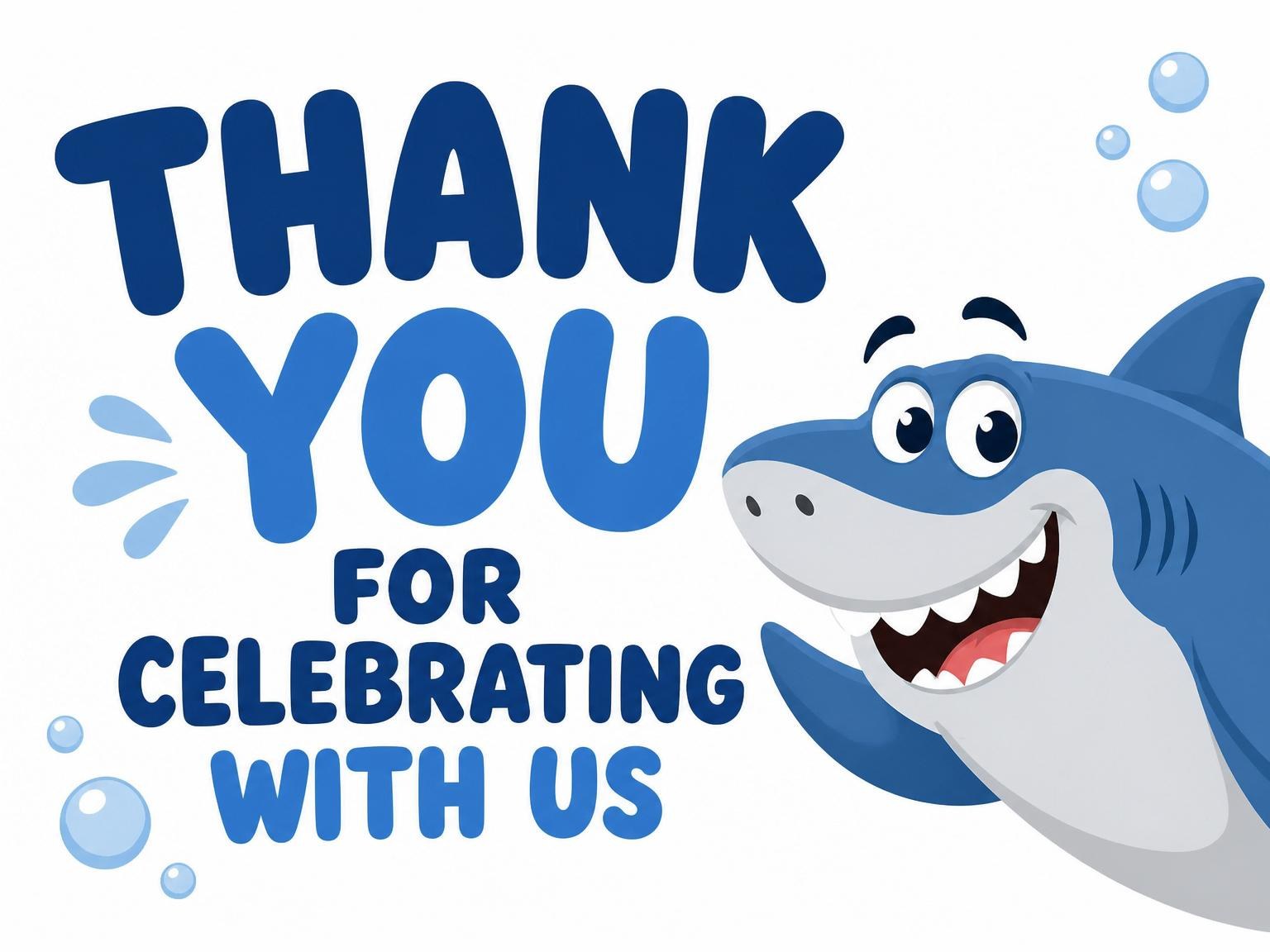 The matching thank-you card for the Blue Shark Cartoon 3rd Birthday invitation