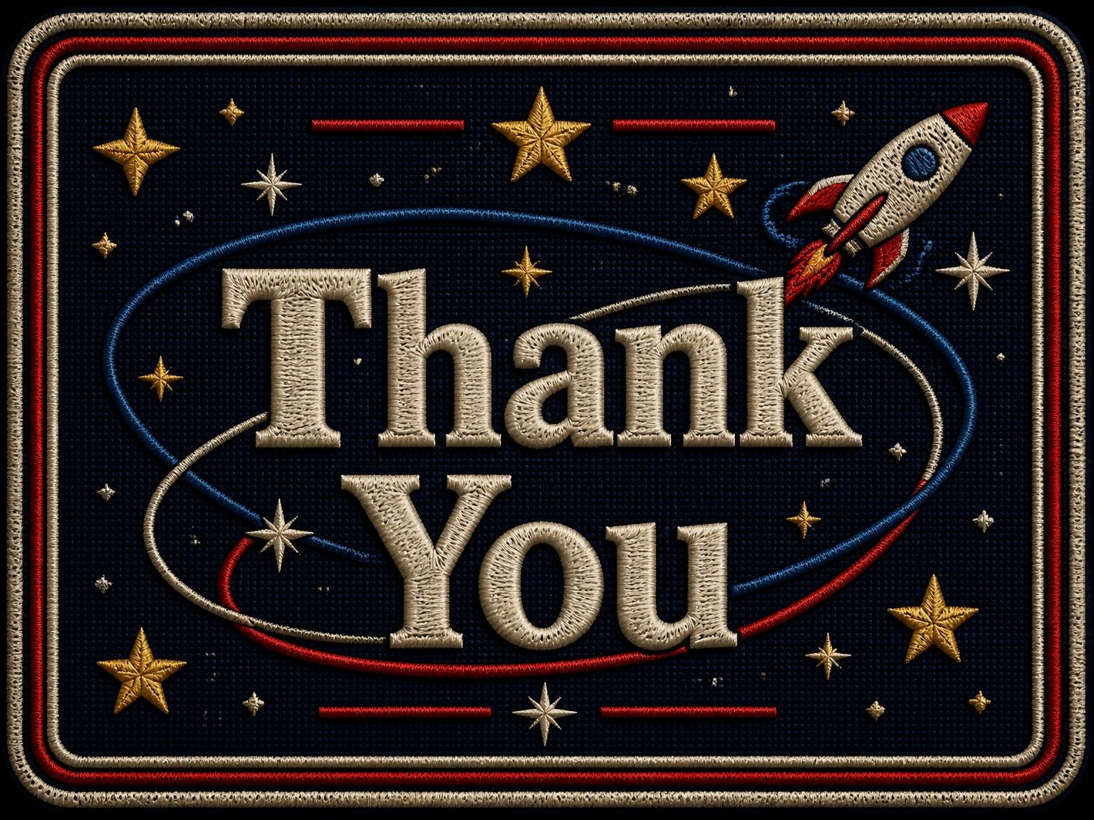 The matching thank-you card for the Navy Embroidered Space Patch 10th Birthday invitation