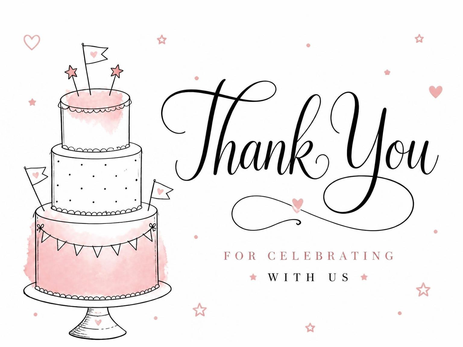 The matching thank-you card for the Pink Watercolor Cake 1st Birthday Invitation invitation