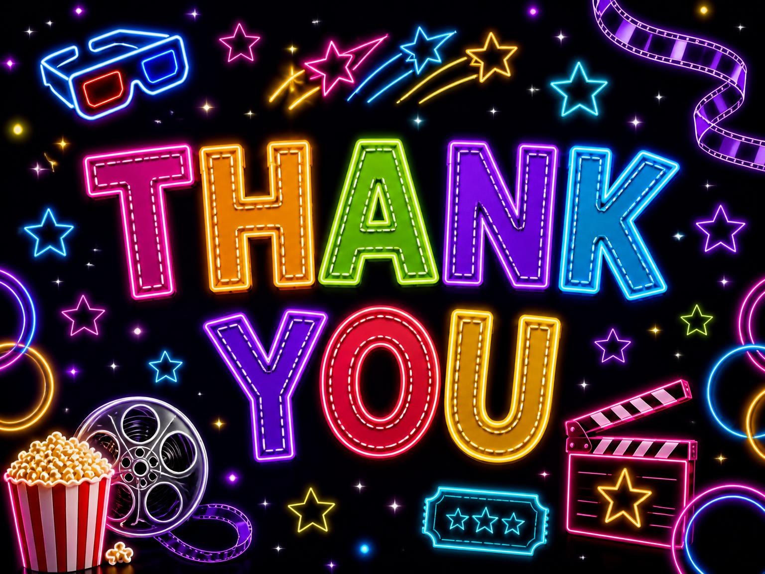The matching thank-you card for the Neon Movie Night 16th Birthday Invitation invitation
