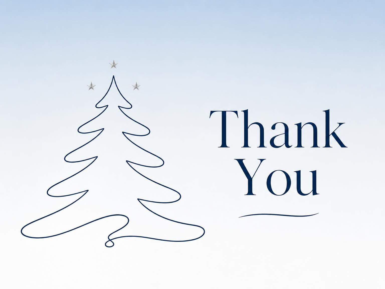 The matching thank-you card for the Blue Gradient Line Art Winter Party invitation