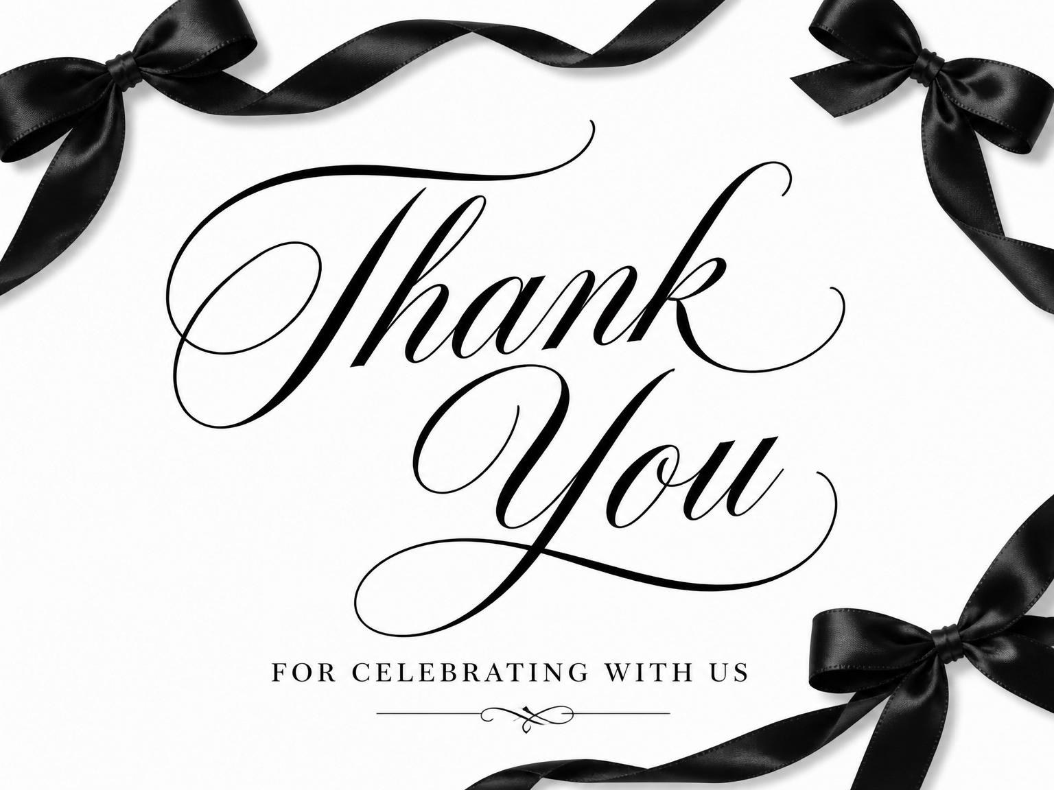 The matching thank-you card for the Black Satin Ribbon Bridal Shower invitation