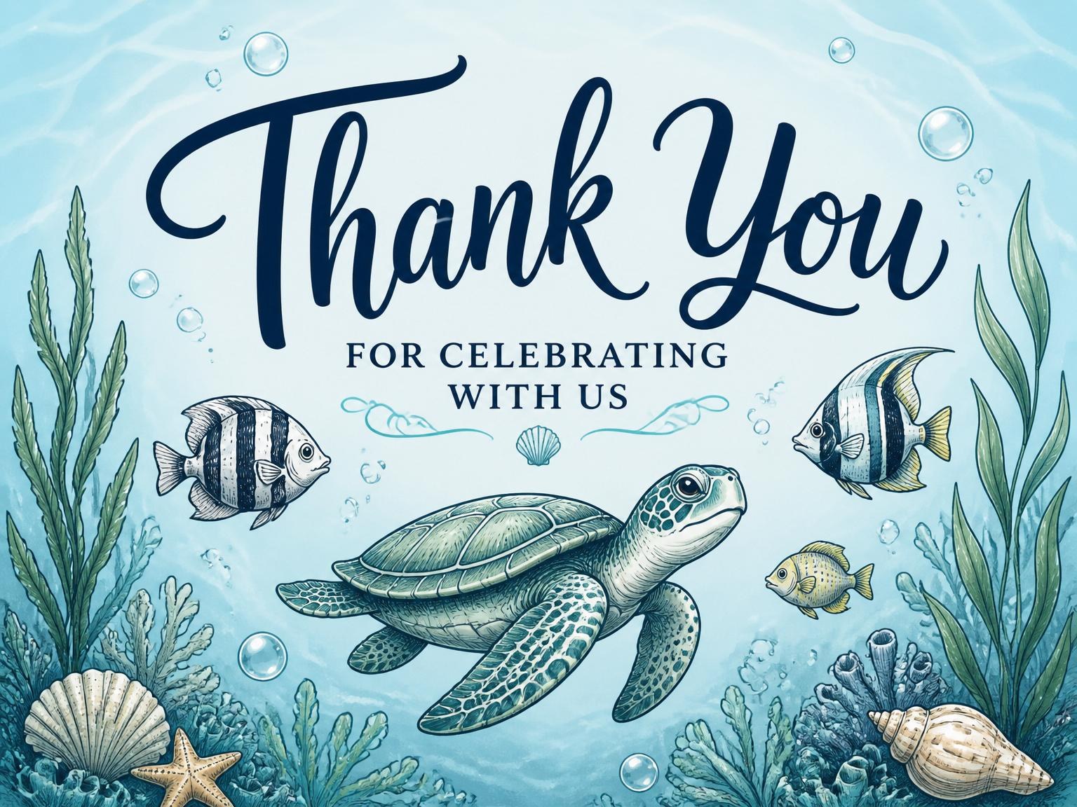 The matching thank-you card for the Brass Porthole Sea Life 4th Birthday invitation