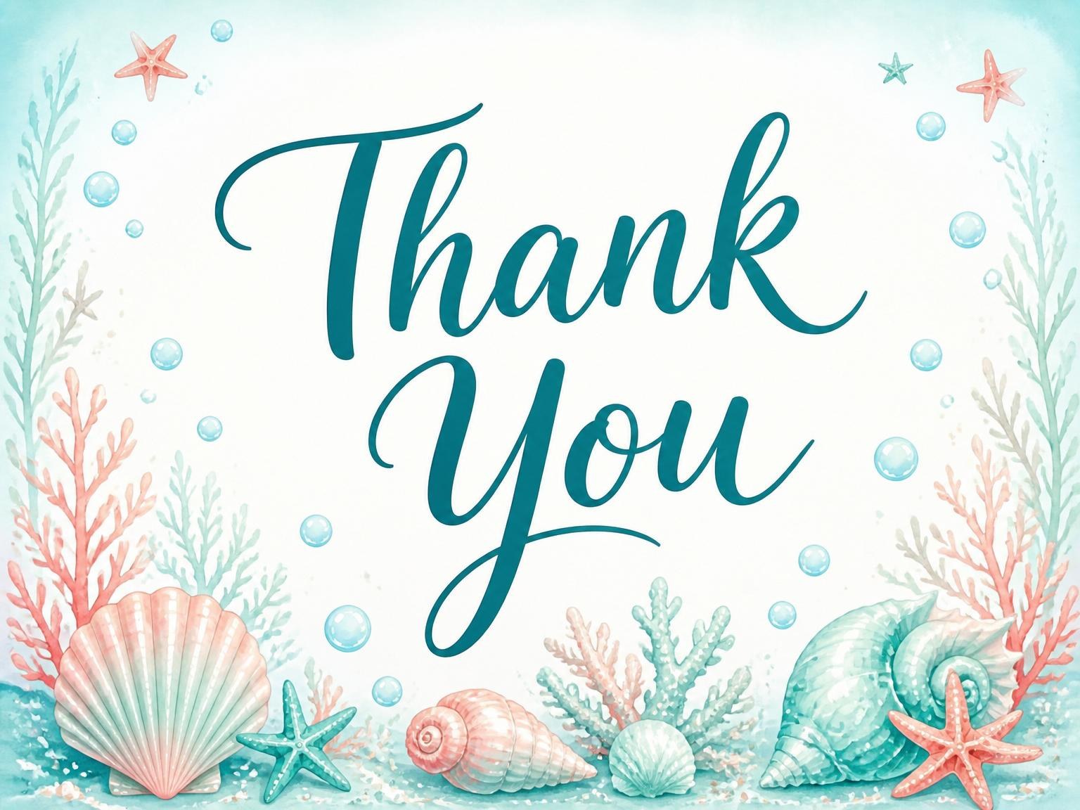 The matching thank-you card for the Teal and Coral Mermaid 7th Birthday invitation