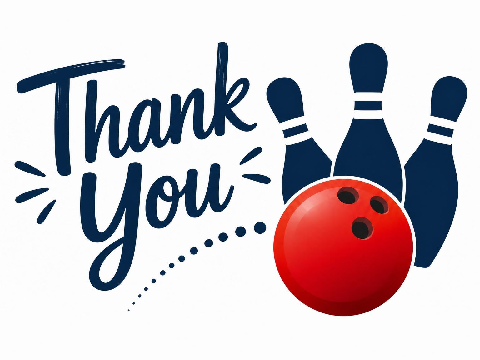 The matching thank-you card for the Red and Navy Bowling 7th Birthday invitation