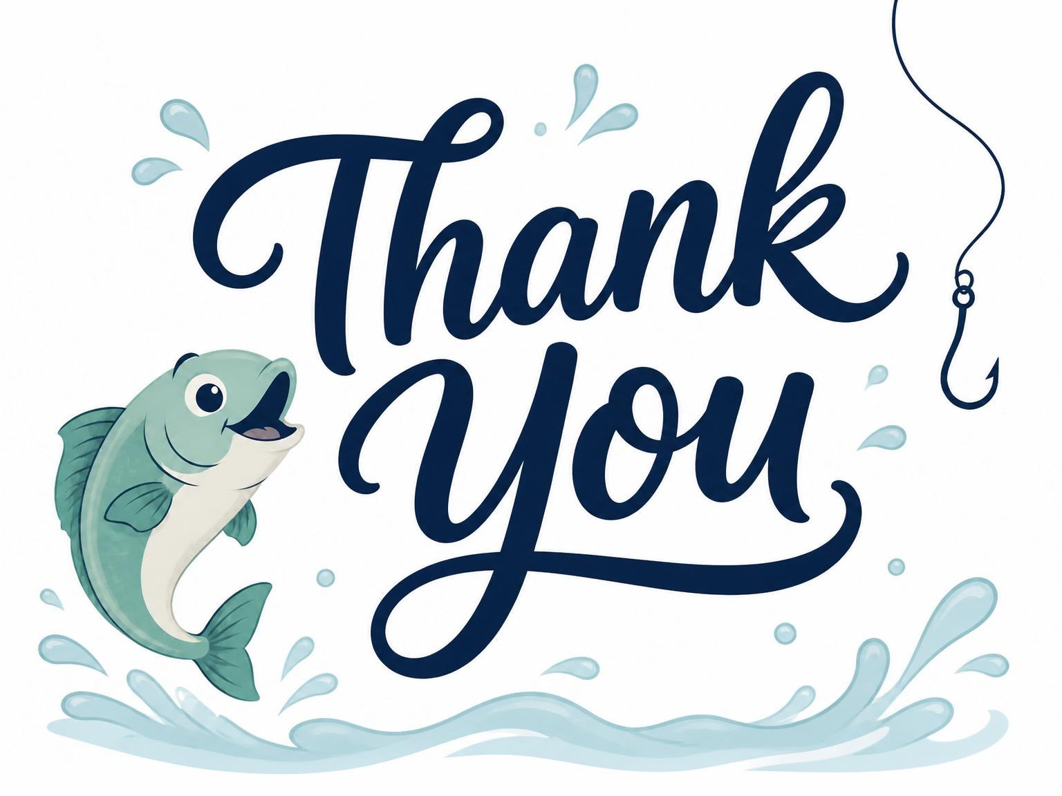 The matching thank-you card for the Blue Lake Fishing 3rd Birthday invitation