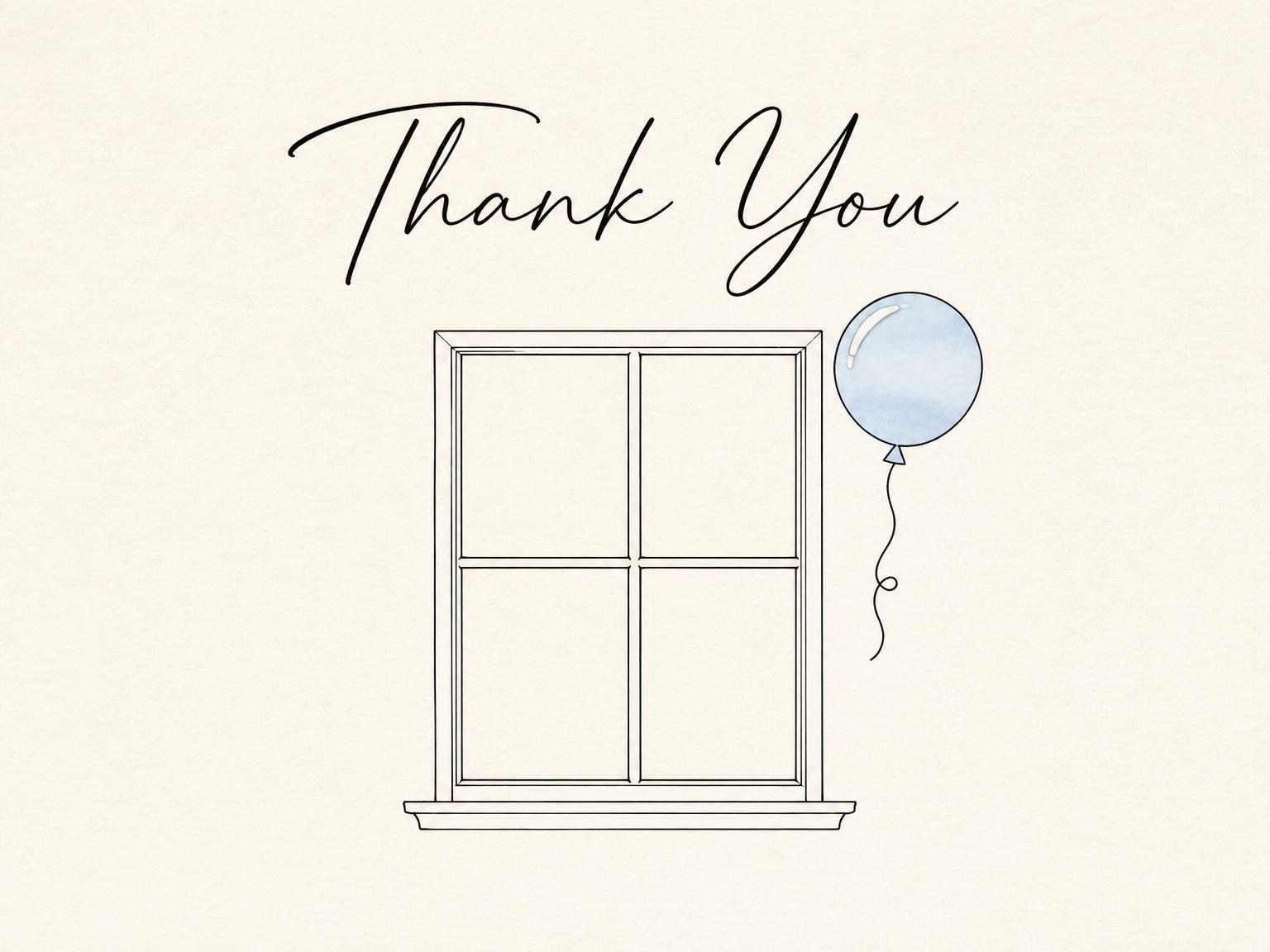 The matching thank-you card for the Balloon 1st Birthday Invitation invitation