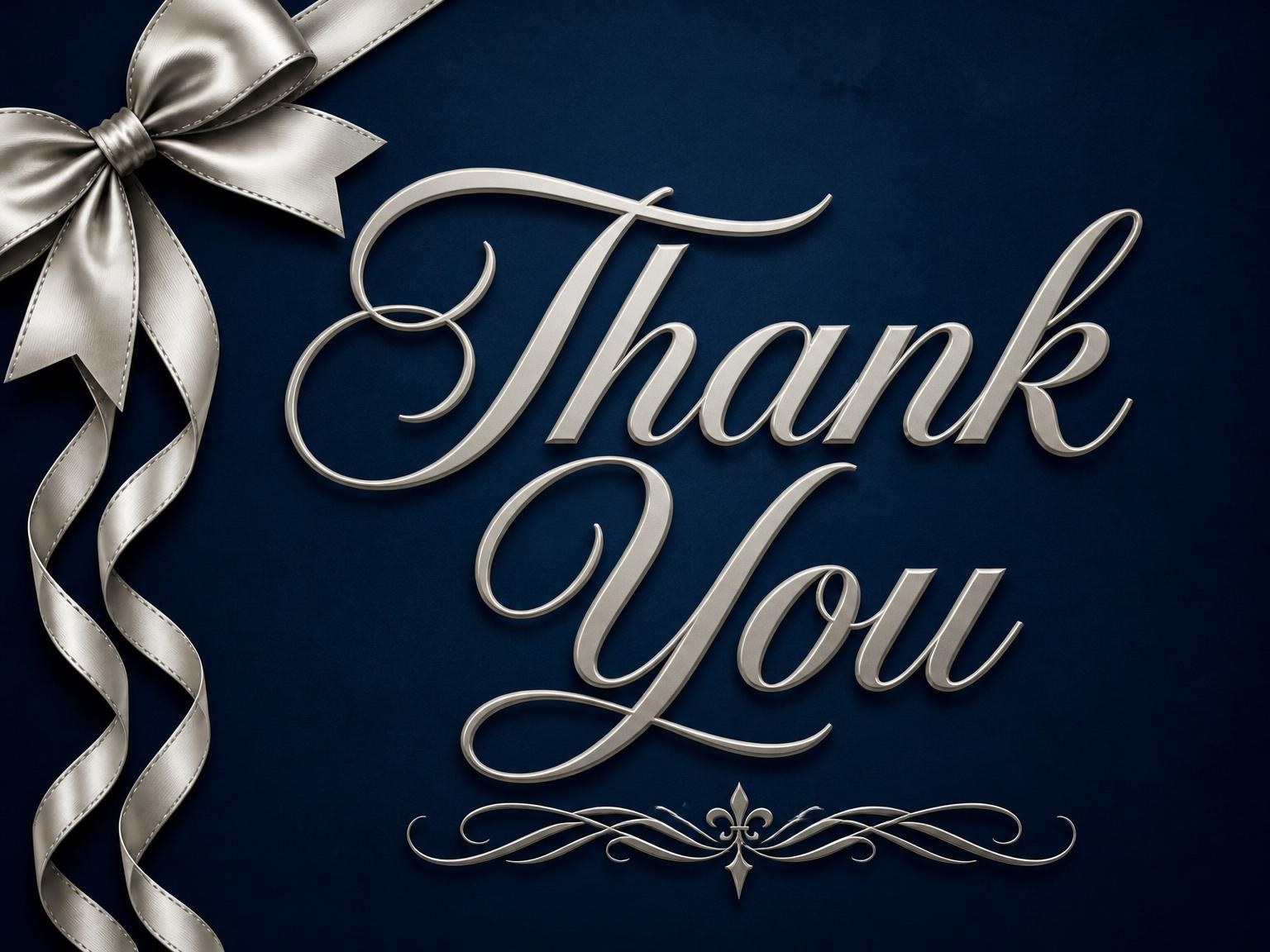 The matching thank-you card for the Navy Silver Ribbon 50th Birthday invitation
