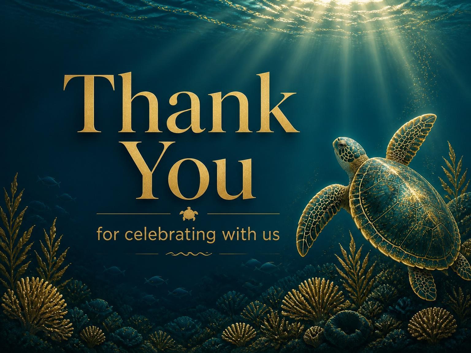 The matching thank-you card for the Teal Sea Turtle Beach Party invitation