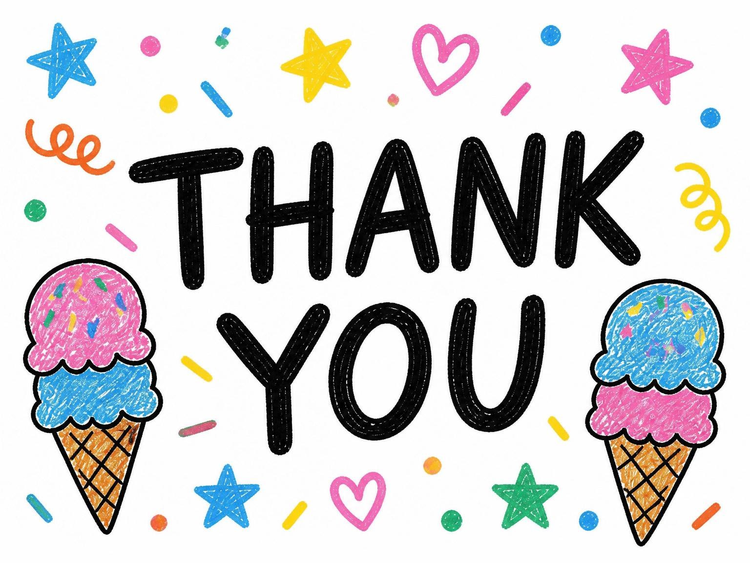 The matching thank-you card for the Crayon Ice Cream 4th Birthday invitation
