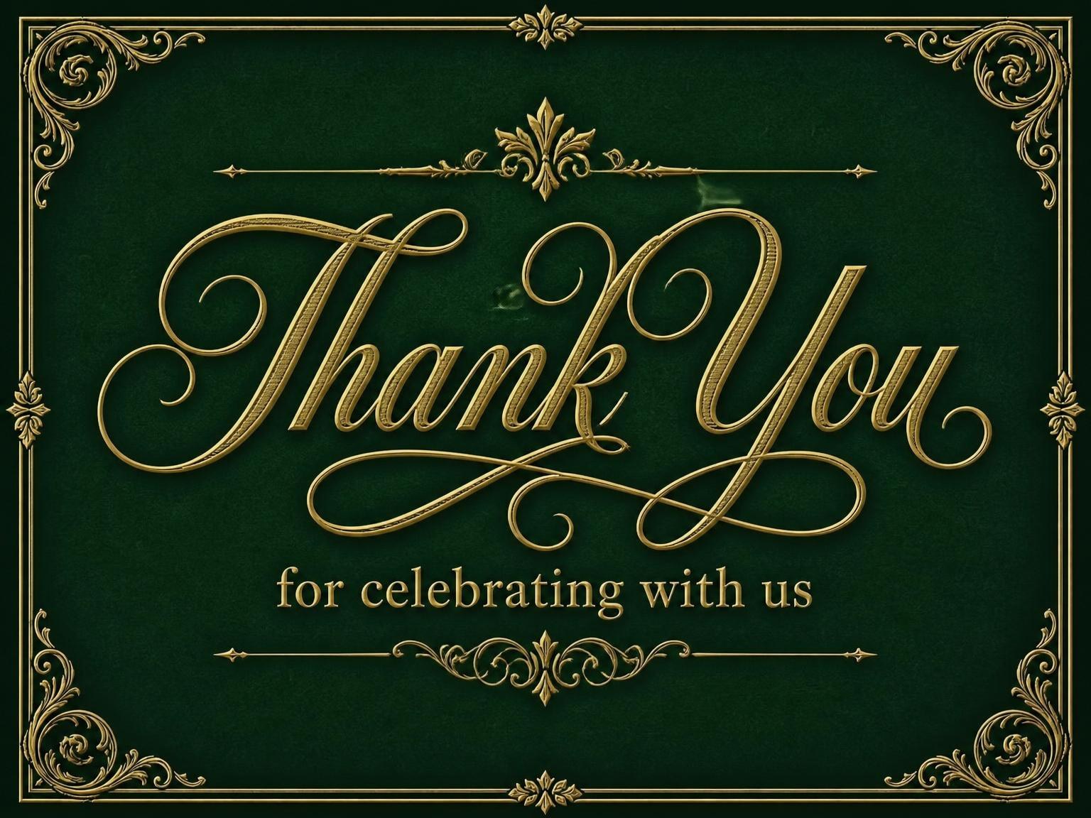 The matching thank-you card for the Emerald Gold Victorian 40th Birthday invitation