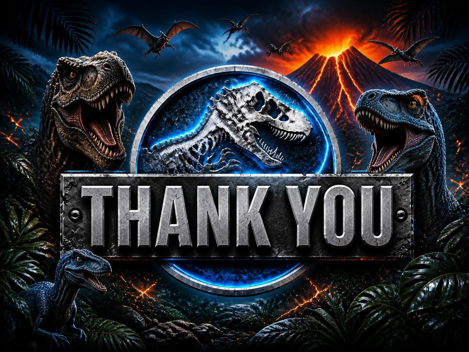The matching thank-you card for the Jurassic Dinosaur 8th Birthday Invitation invitation