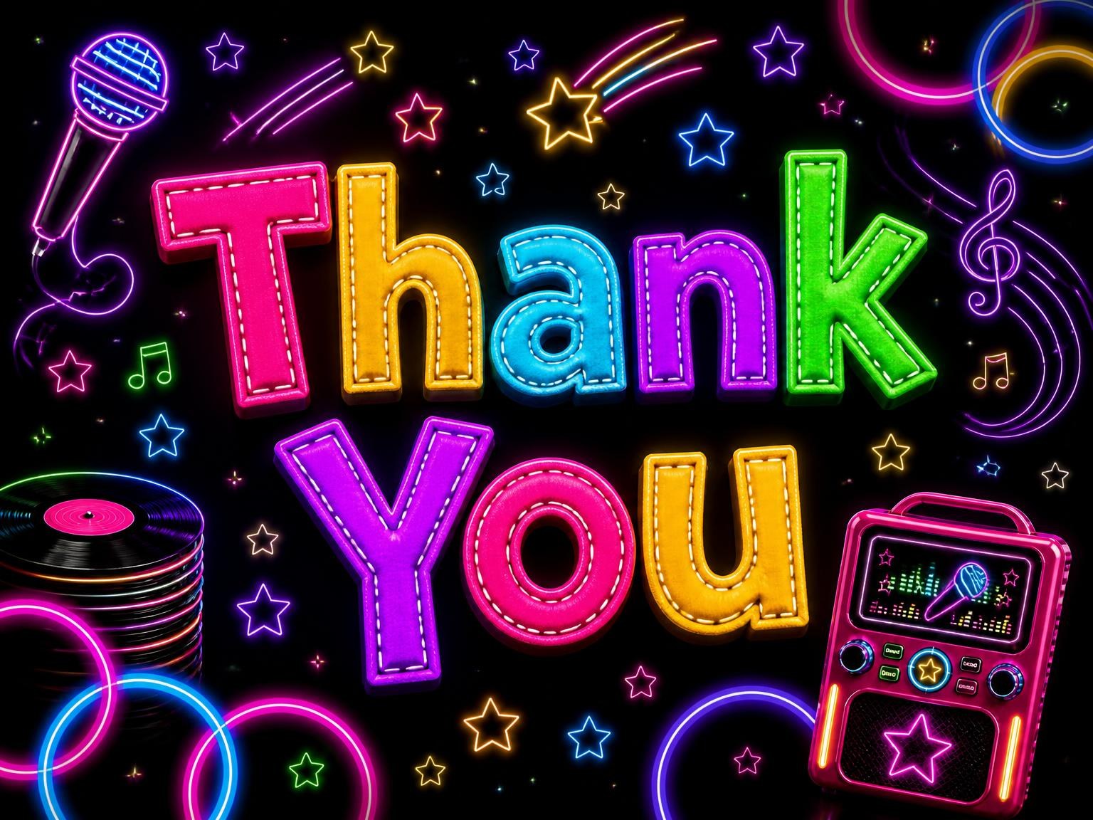 The matching thank-you card for the Neon Karaoke 14th Birthday Invitation invitation