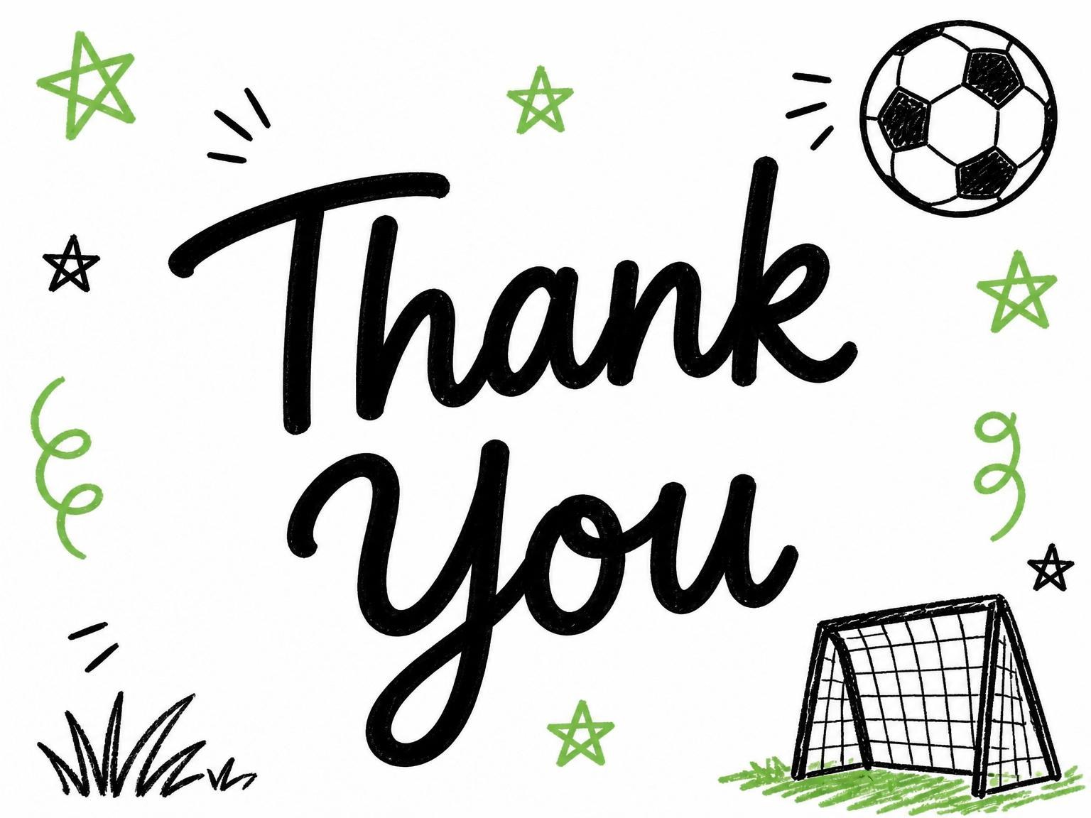 The matching thank-you card for the Crayon Soccer Ball 3rd Birthday Invitation invitation