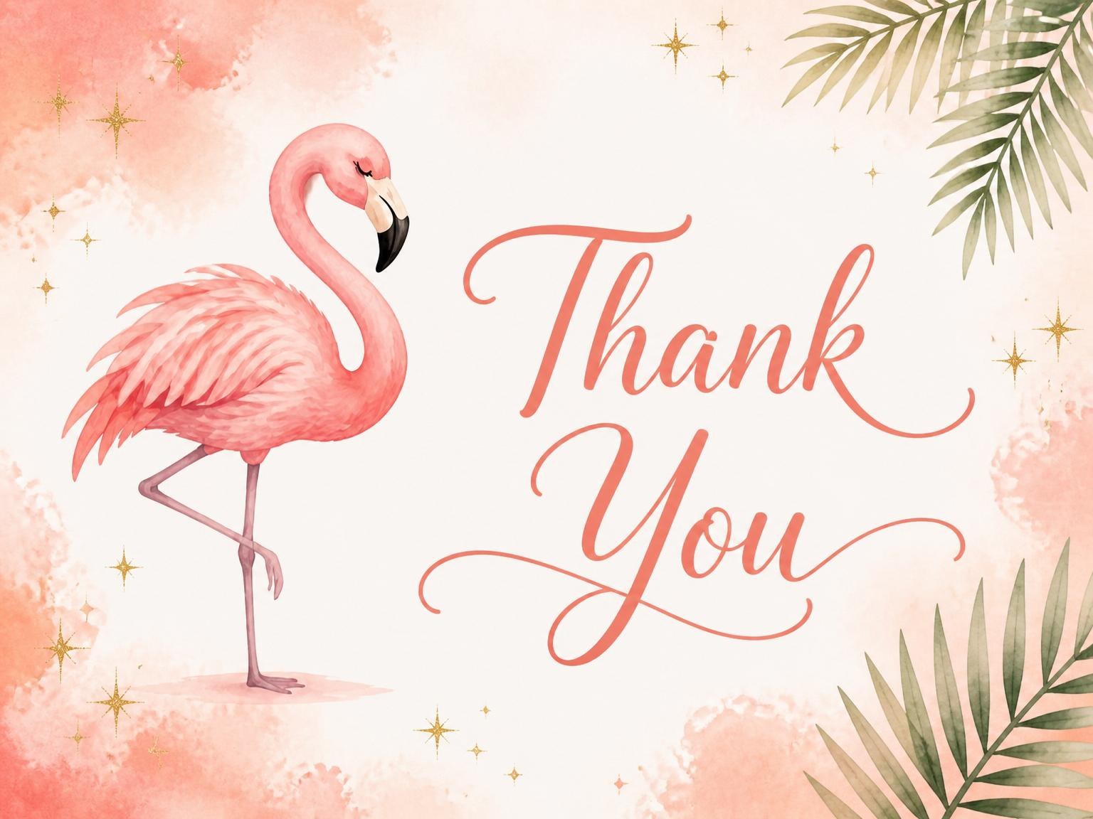 The matching thank-you card for the Watercolor Flamingo 2nd Birthday Invitation invitation