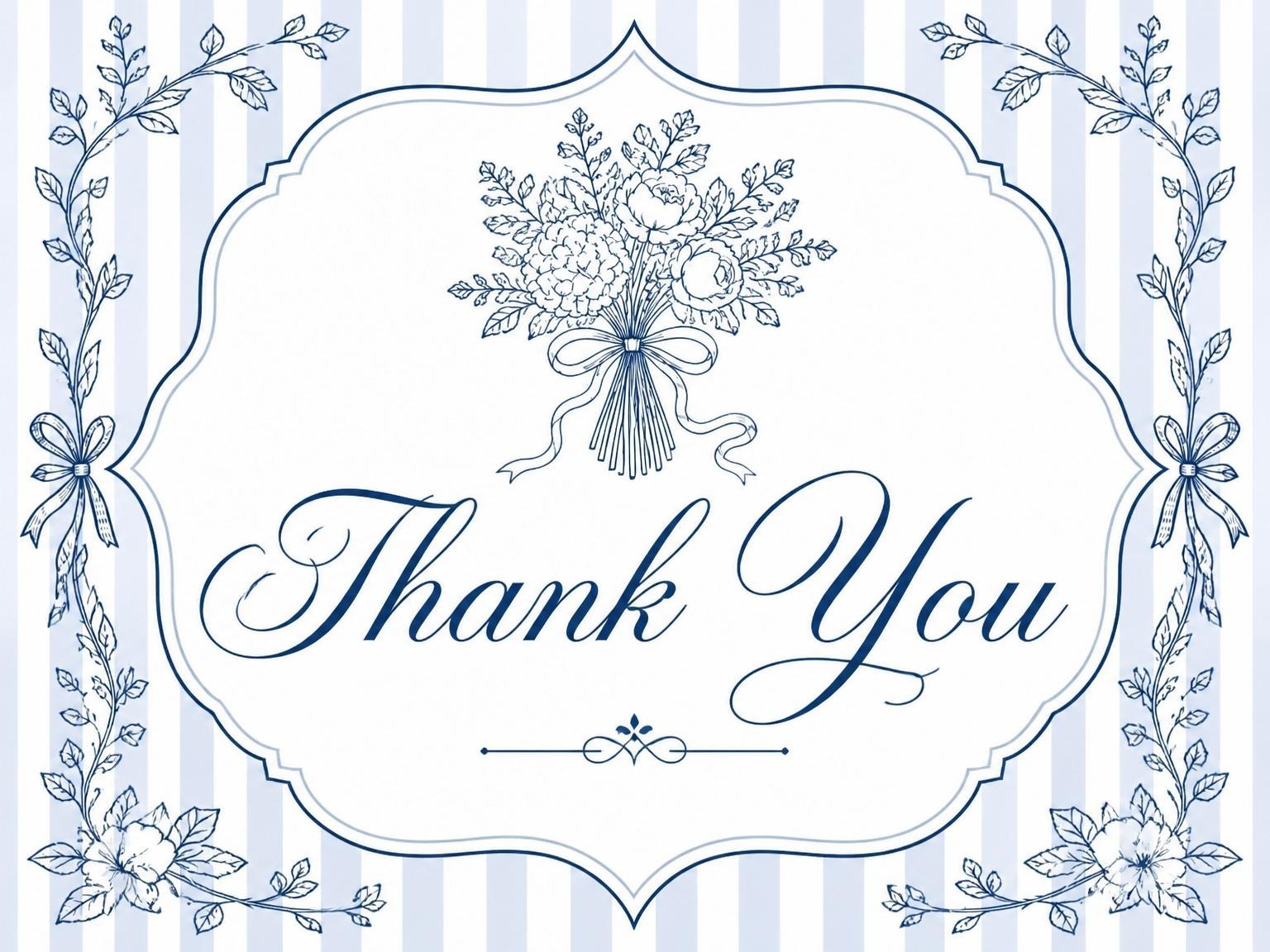 The matching thank-you card for the Navy Stripe Botanical Ribbon Bridal Shower invitation