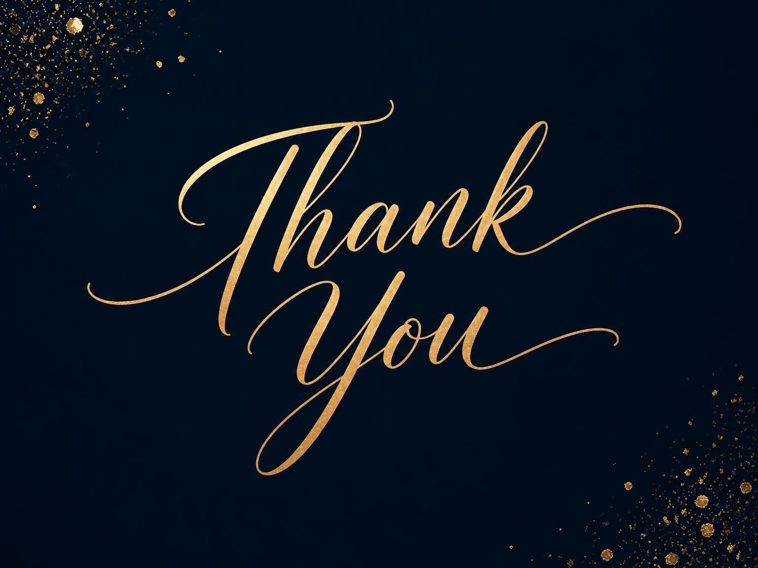 The matching thank-you card for the Ink Blue and Gold Birthday Invitation invitation