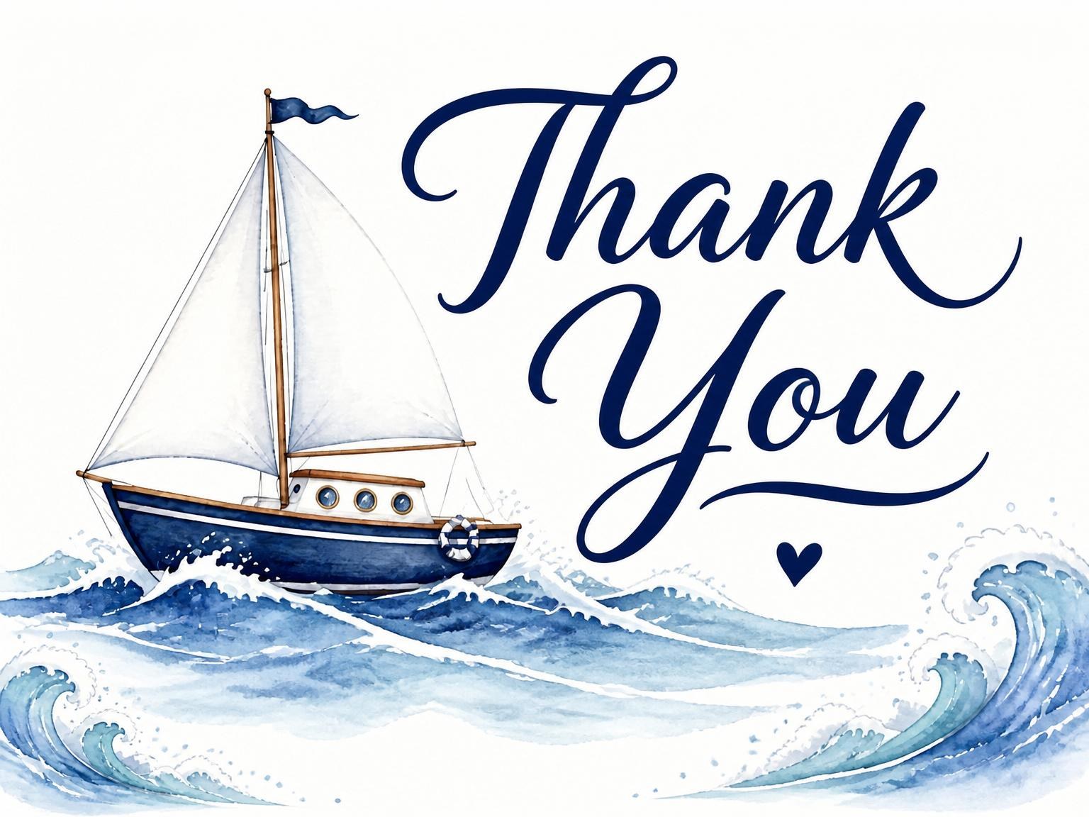 The matching thank-you card for the Navy Watercolor Sailboat 8th Birthday invitation