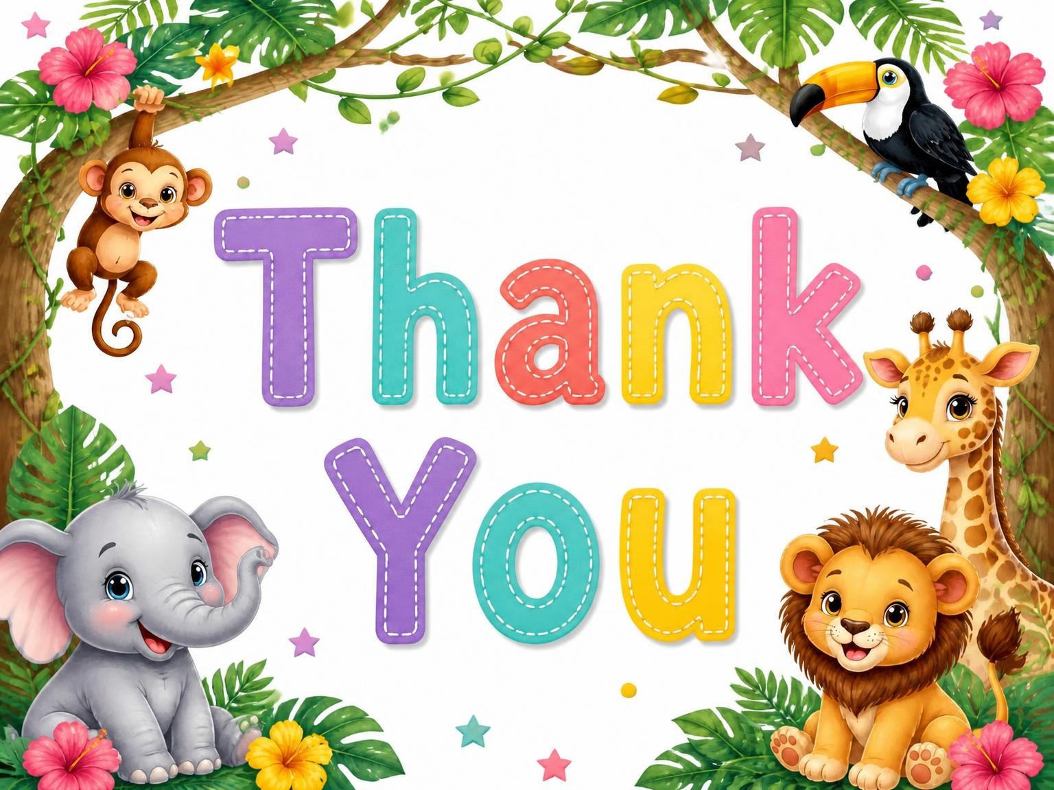 The matching thank-you card for the Stitched Safari 2nd Birthday Invitation invitation