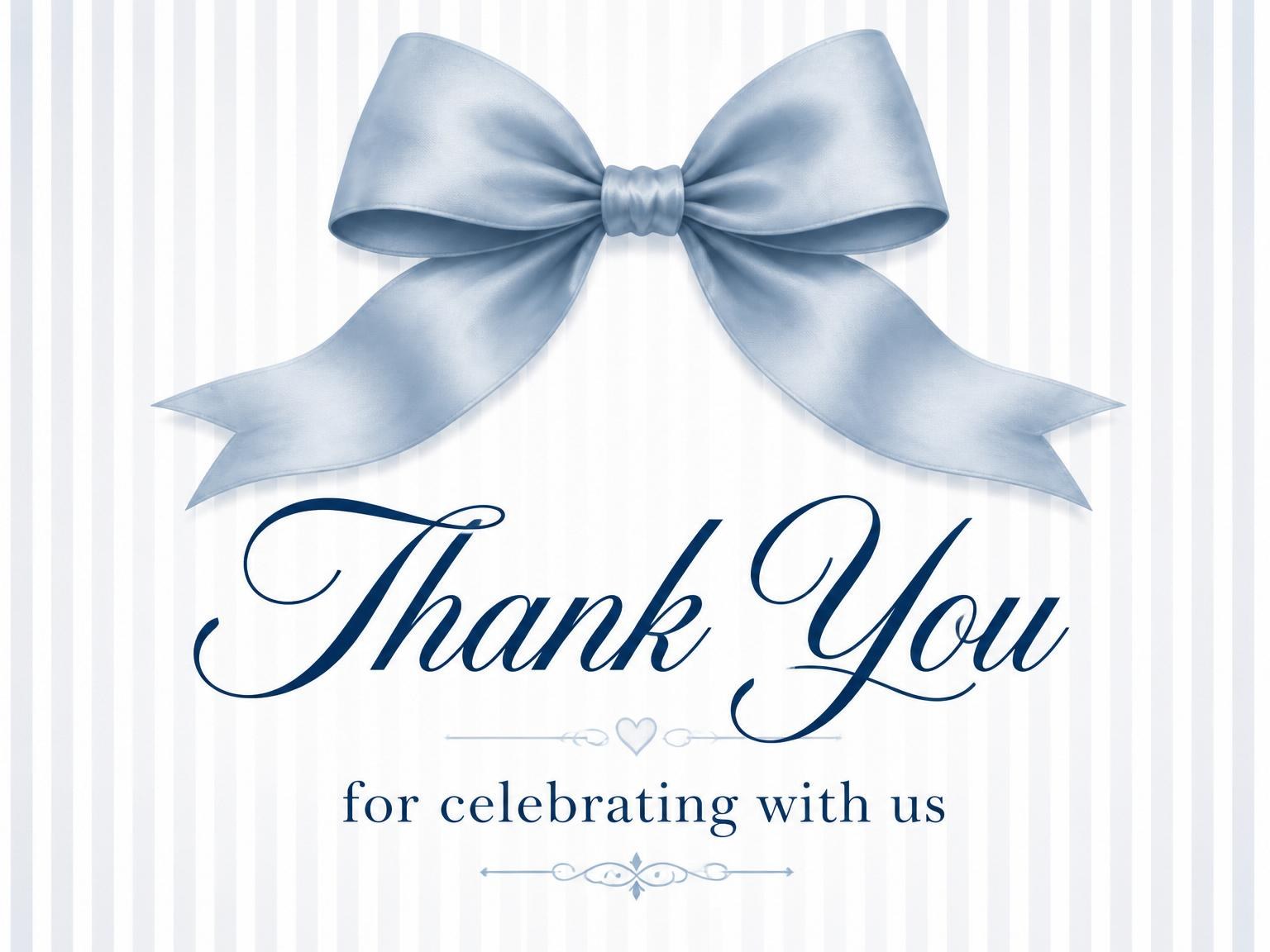 The matching thank-you card for the Dusty Blue Satin Bow Bridal Shower invitation