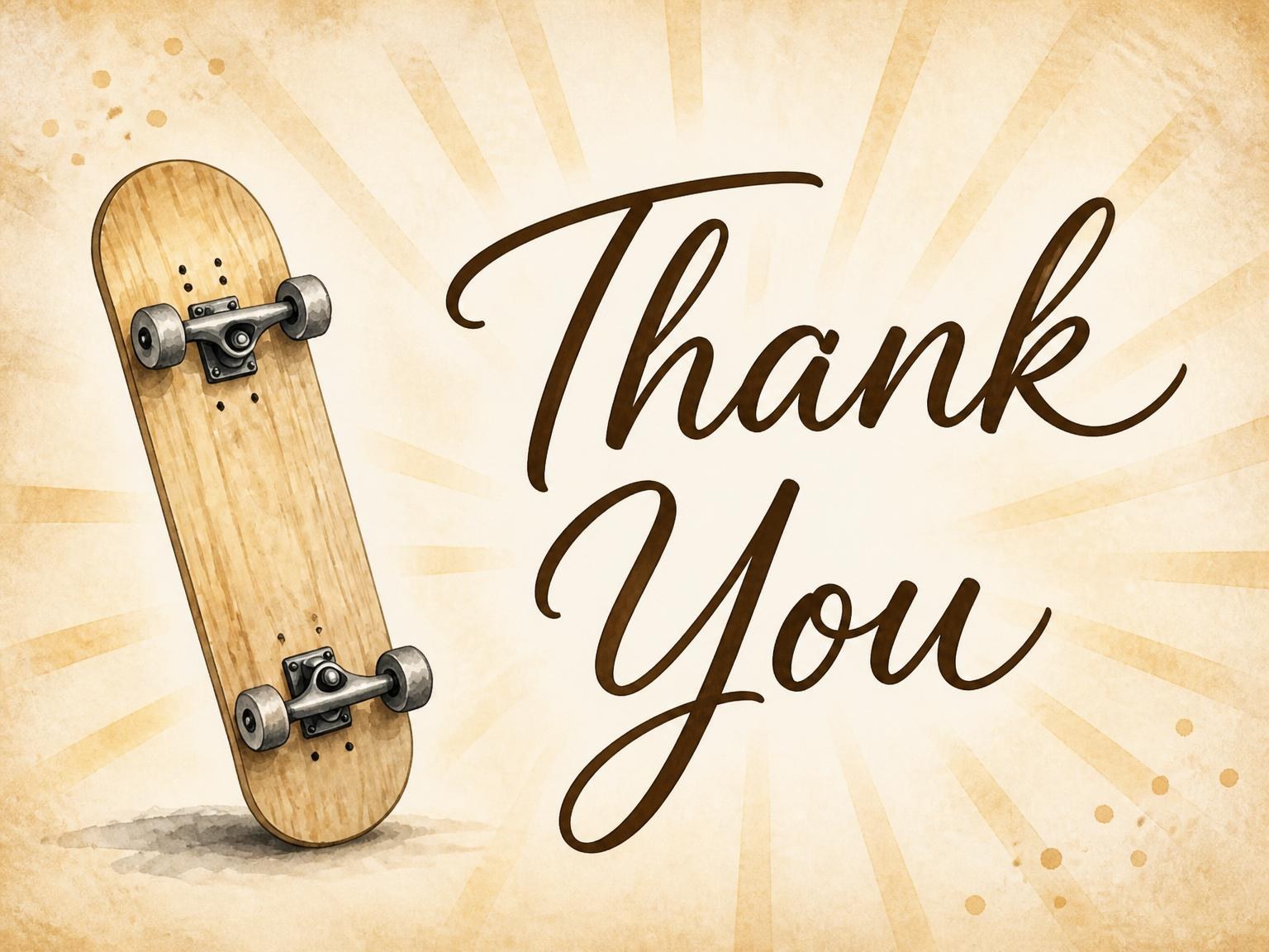 The matching thank-you card for the Skate into Four Invitation invitation