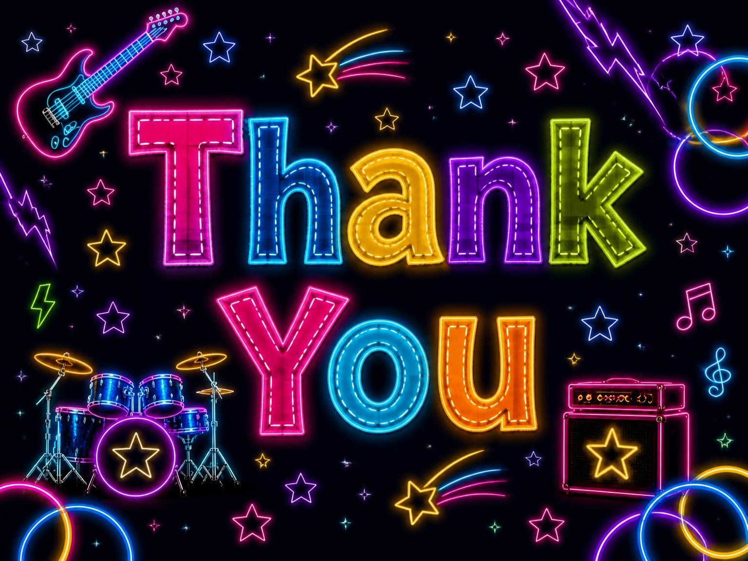 The matching thank-you card for the Neon Rock Star 22nd Birthday Invitation invitation