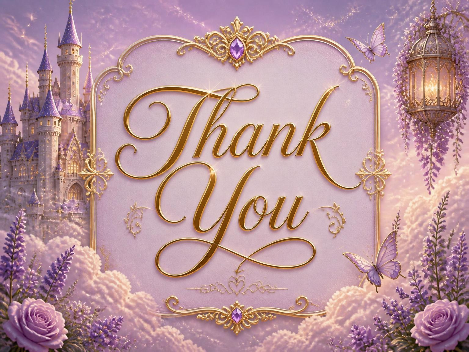 The matching thank-you card for the Lavender Castle Unicorn 6th Birthday Invitation invitation