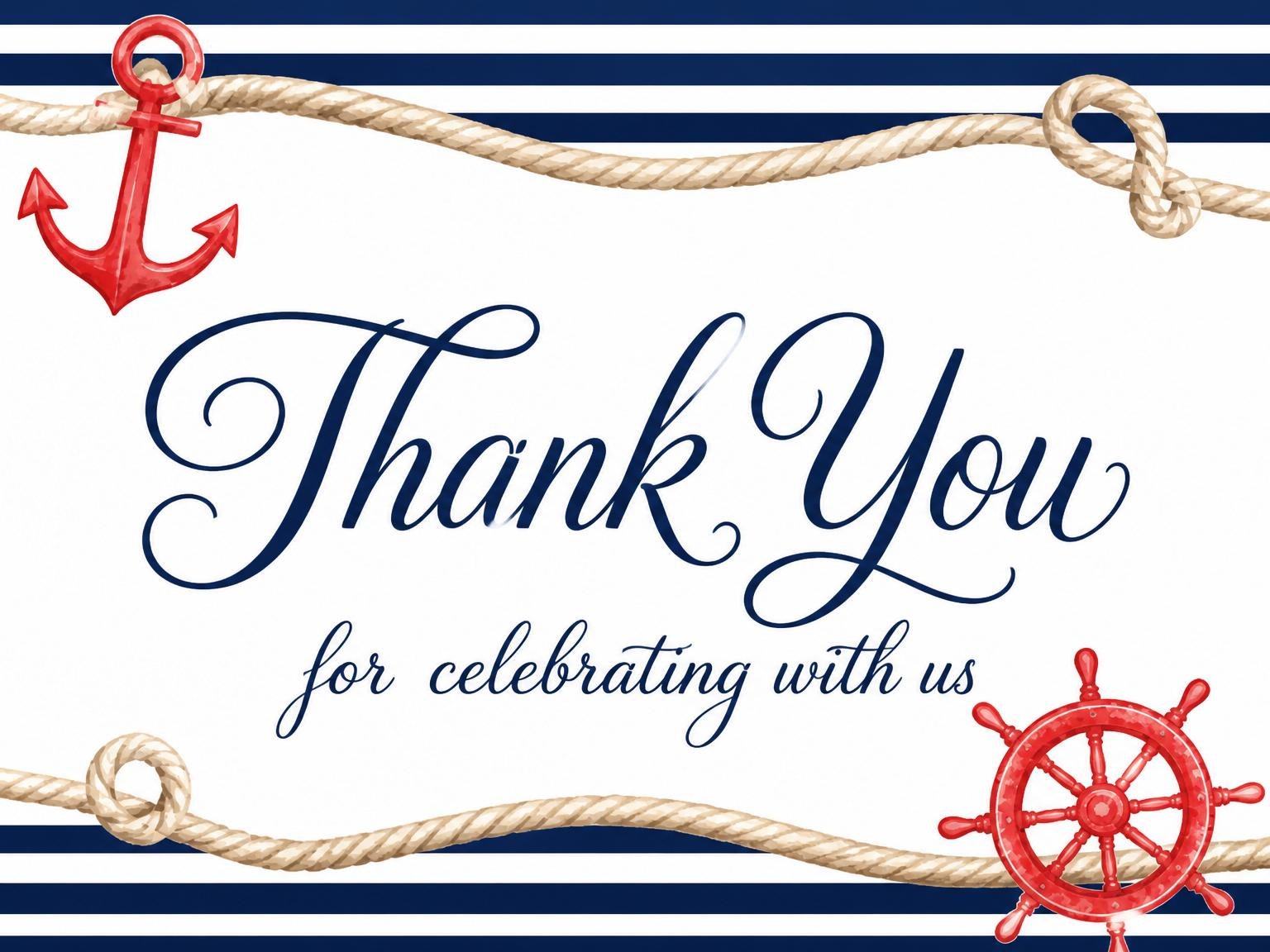 The matching thank-you card for the Watercolor Nautical Anchor Baby Shower invitation