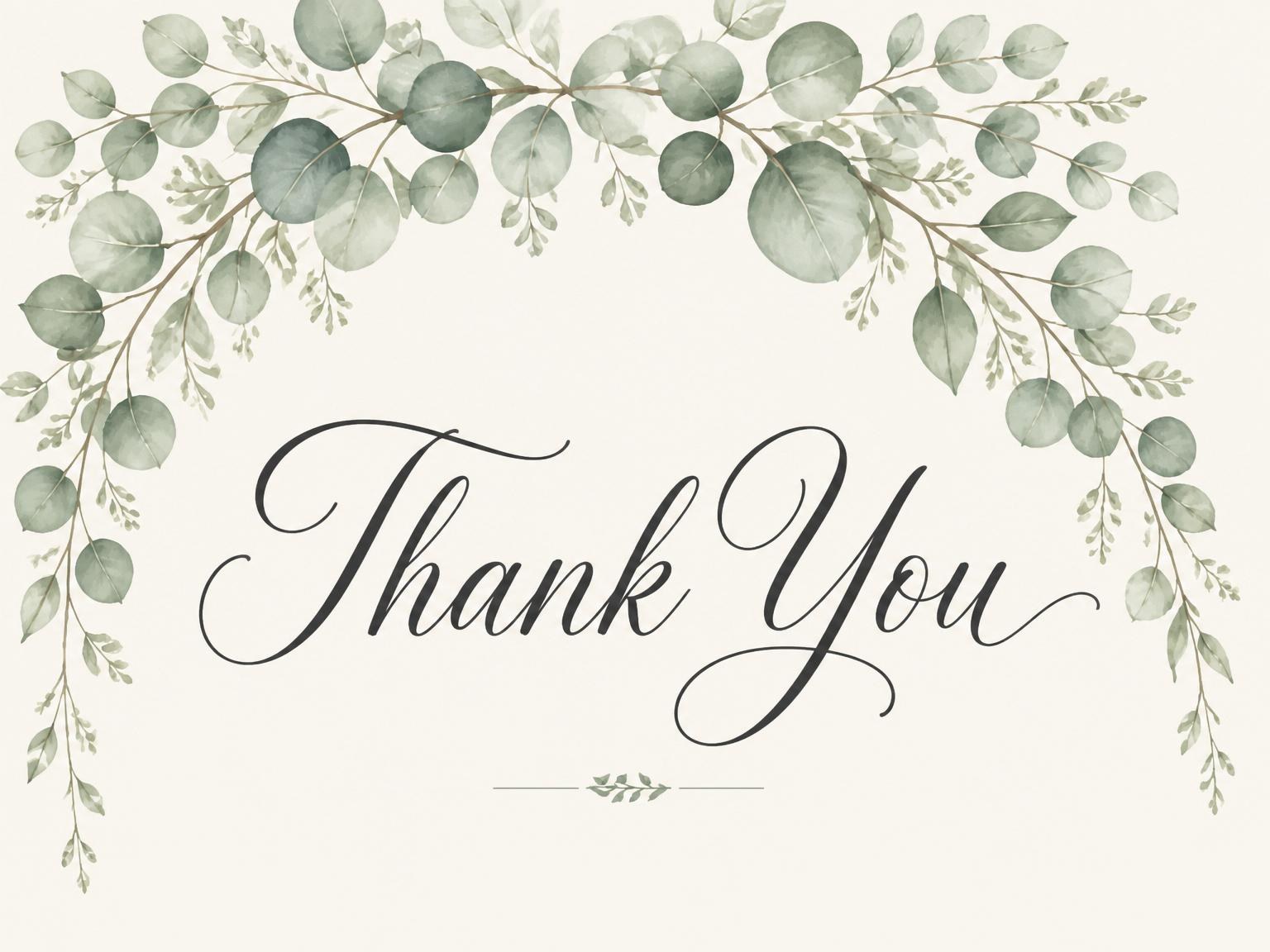 The matching thank-you card for the Cream Watercolor Eucalyptus Bridal Shower invitation