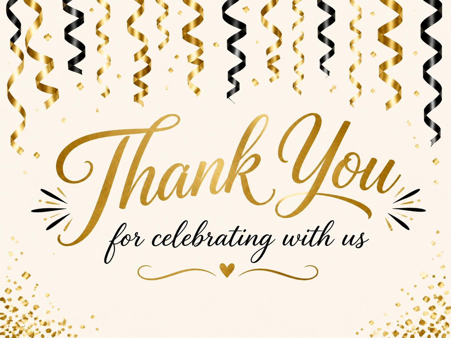 The matching thank-you card for the Gold Black Streamer 90th Birthday invitation