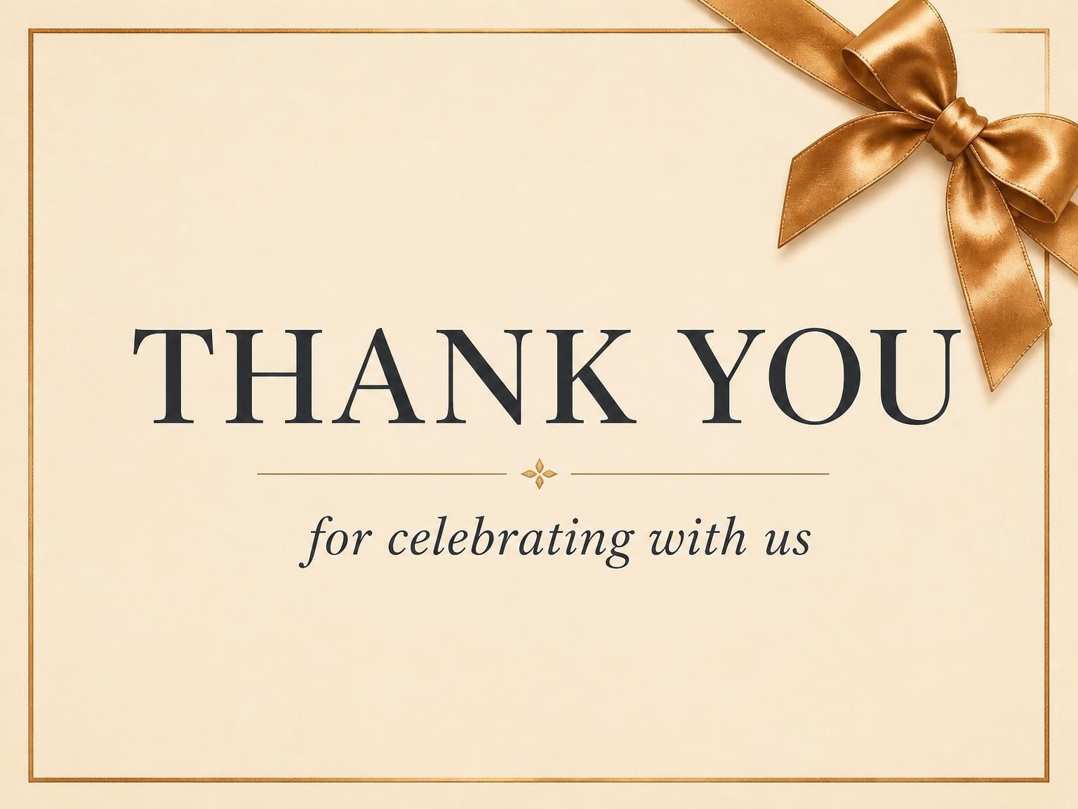 The matching thank-you card for the Cream and Gold Bow 90th Birthday Invitation invitation