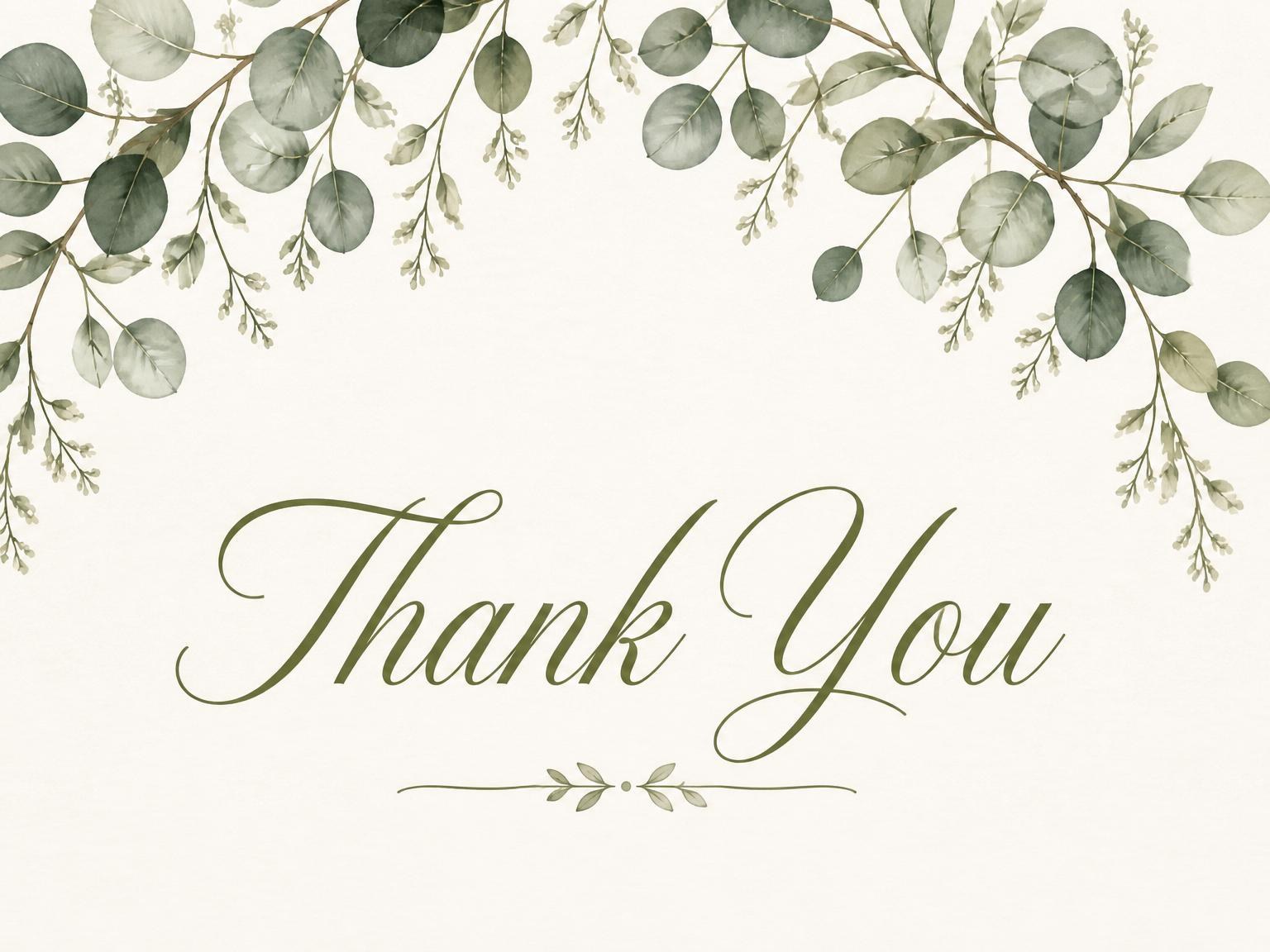 The matching thank-you card for the Watercolor Eucalyptus Greenery Bridal Shower invitation