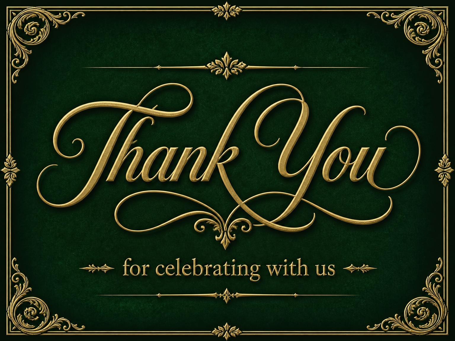 The matching thank-you card for the Emerald and Gold Filigree 40th Birthday invitation