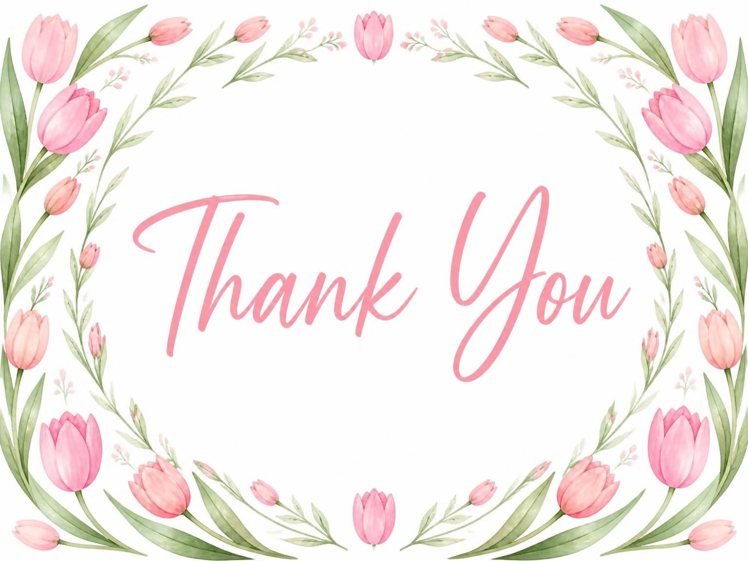 The matching thank-you card for the Pink Tulip Watercolor Bridal Shower invitation