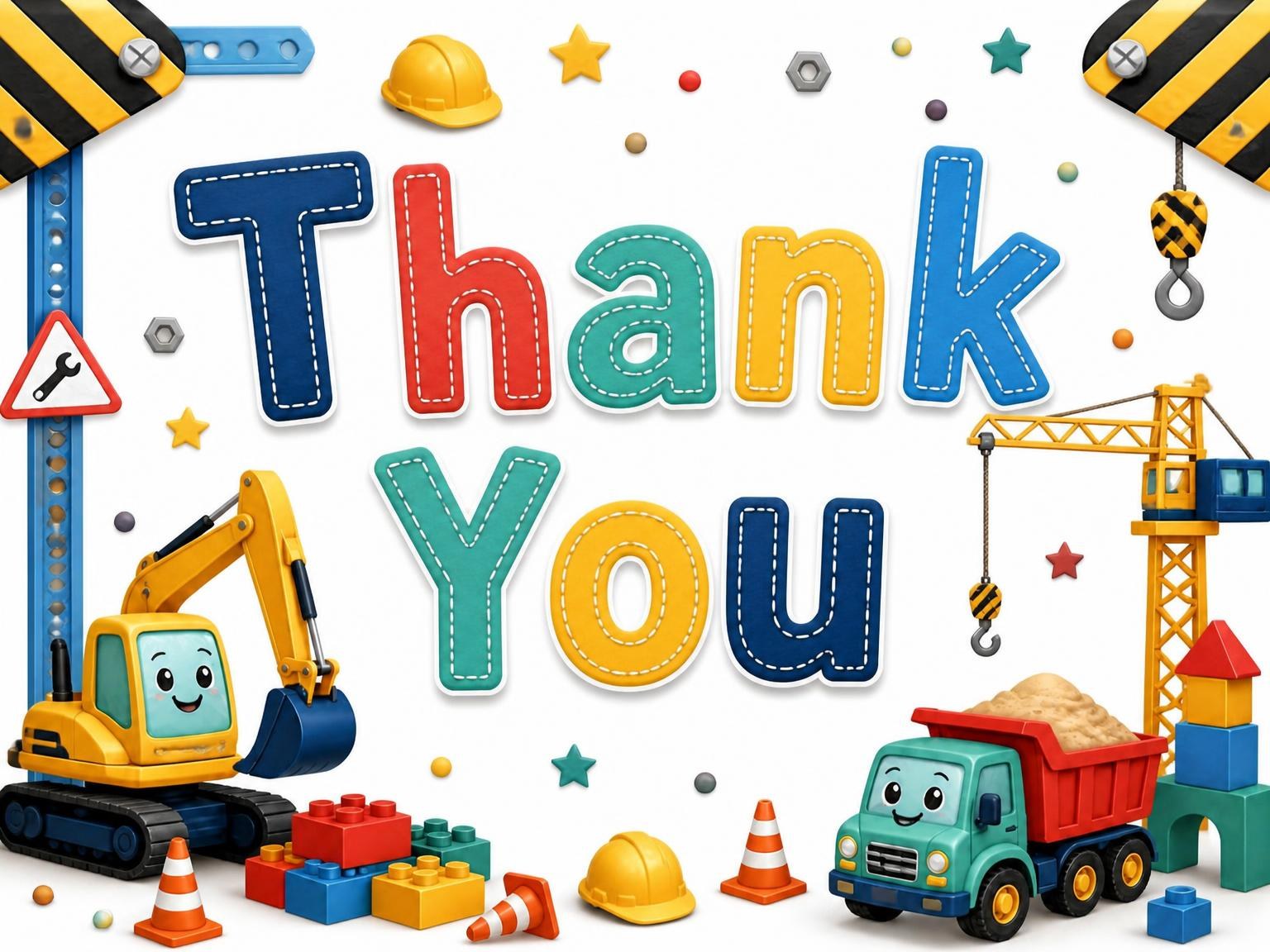 The matching thank-you card for the Stitched Construction 10th Birthday Invitation invitation