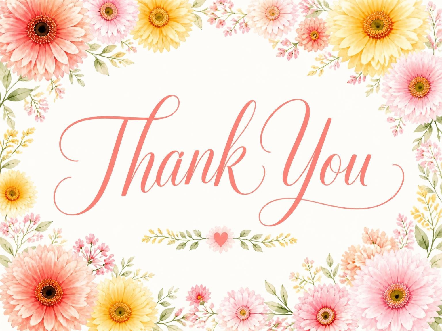 The matching thank-you card for the Watercolor Gerbera Daisy Bridal Shower invitation