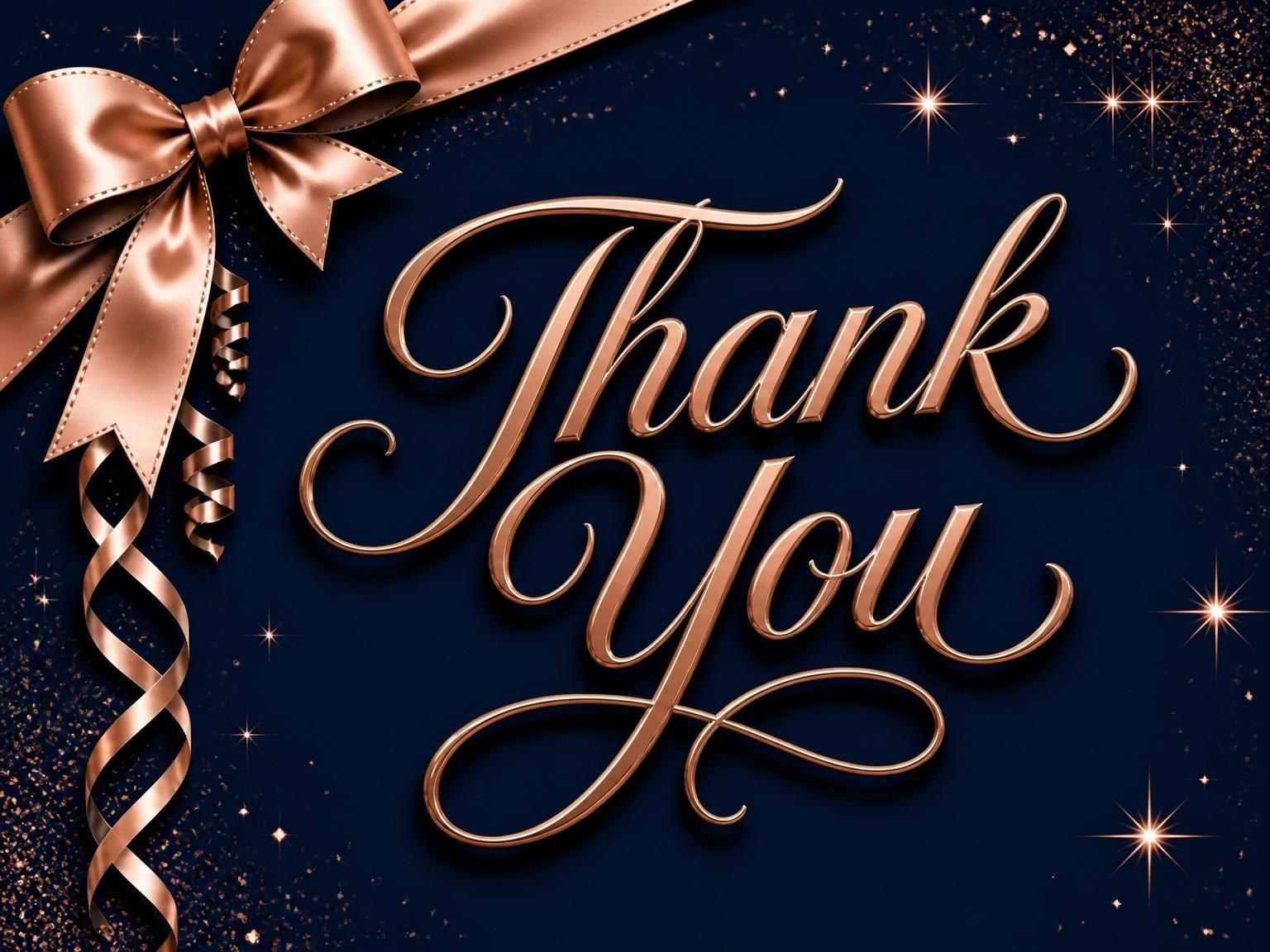The matching thank-you card for the Navy and Rose Gold Ribbon 50th Birthday invitation