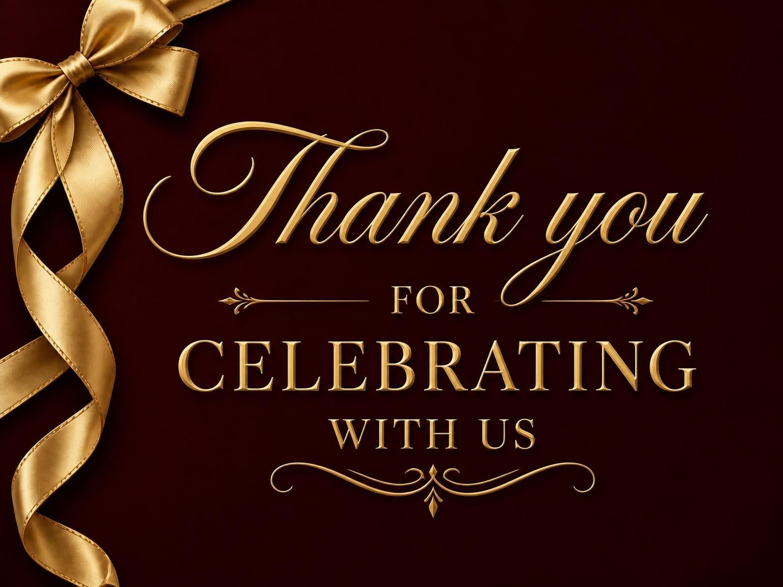 The matching thank-you card for the Burgundy Gold Ribbon 50th Birthday invitation