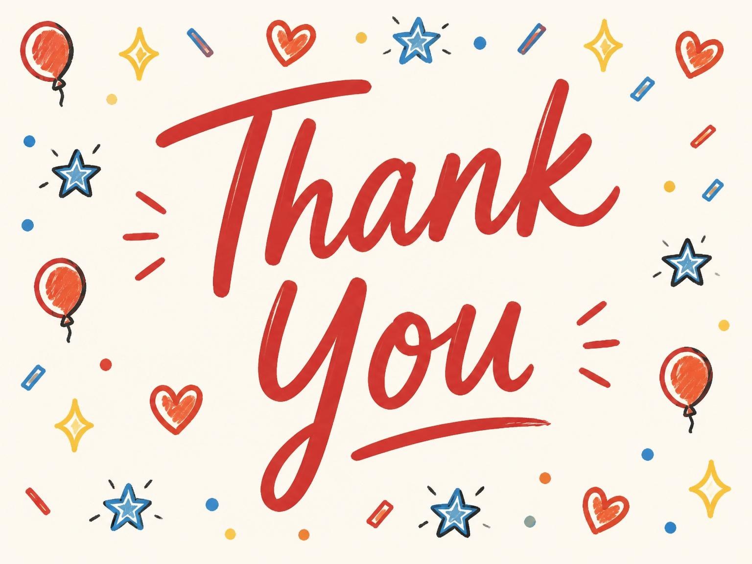 The matching thank-you card for the Red Yellow Blue Doodle 13th Birthday invitation